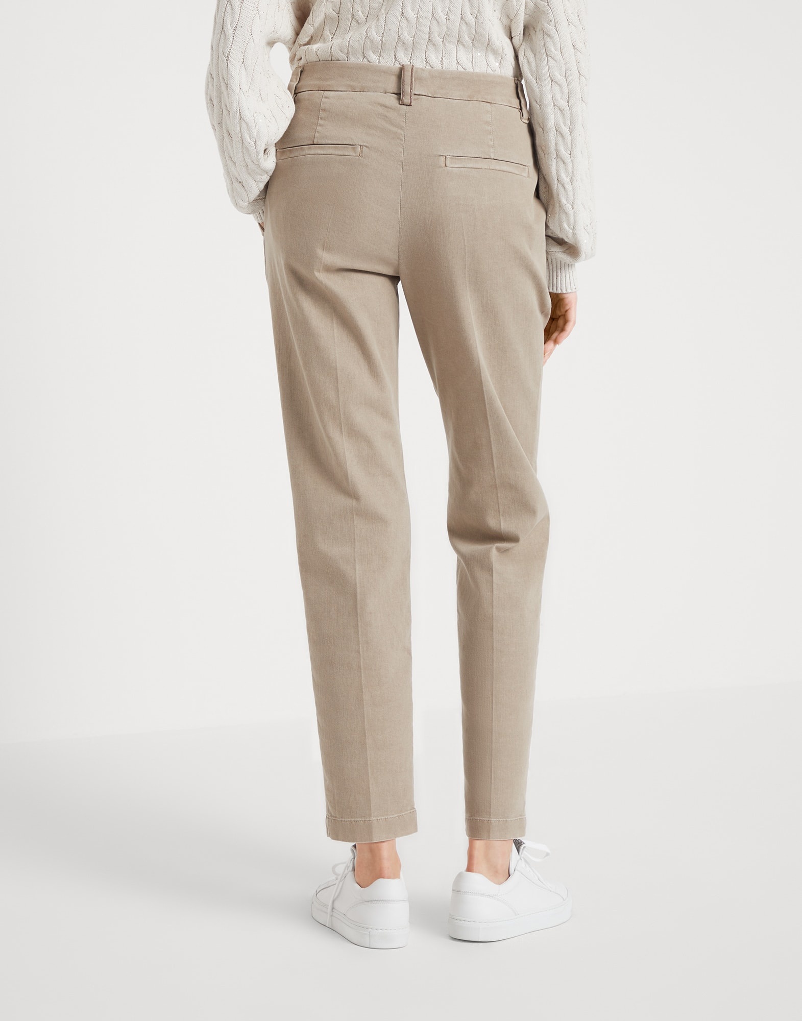 Garment-dyed cigarette trousers in stretch cotton drill with monili - 2