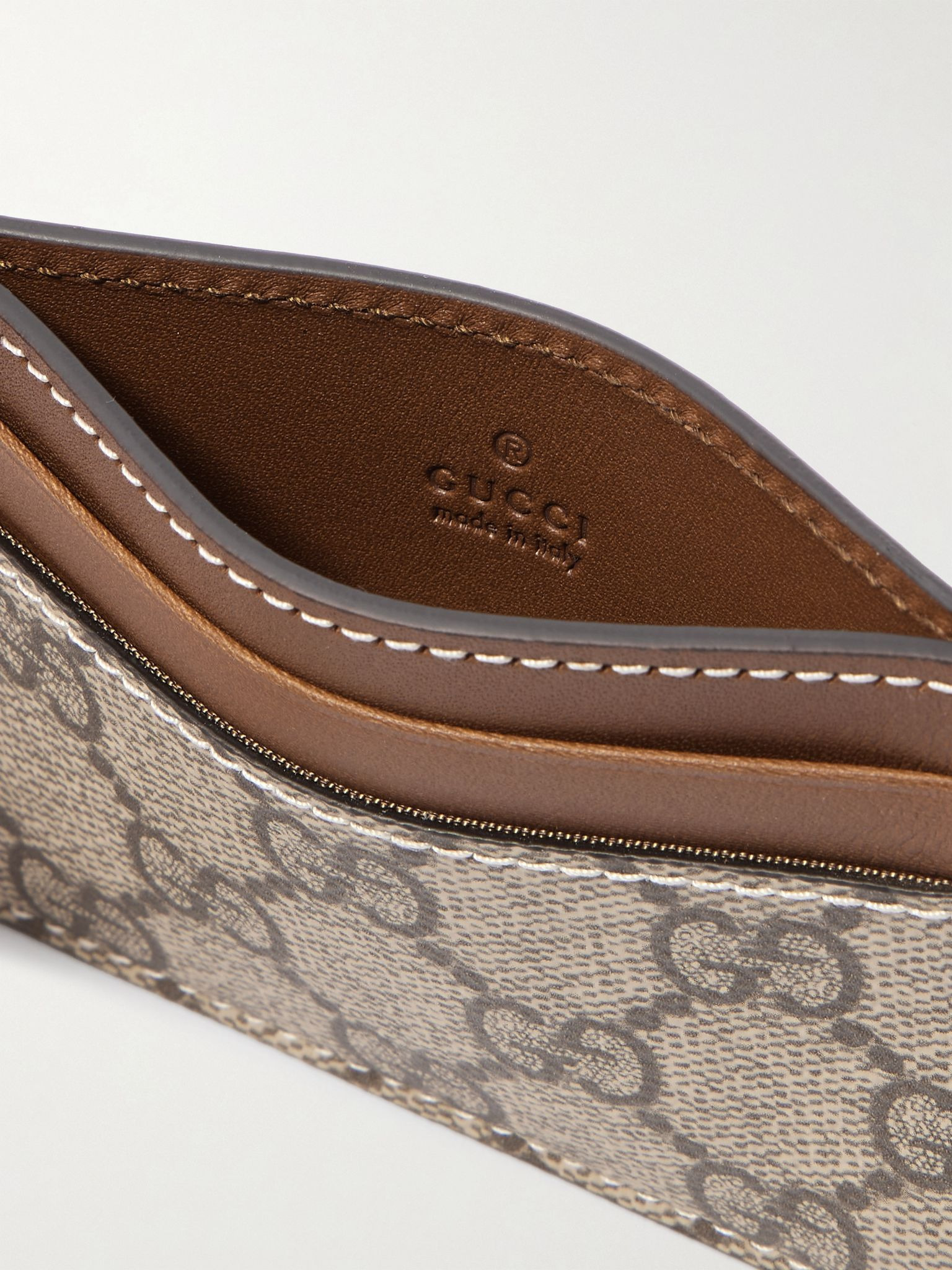 GG Emblem printed coated-canvas and leather cardholder Brown - 5