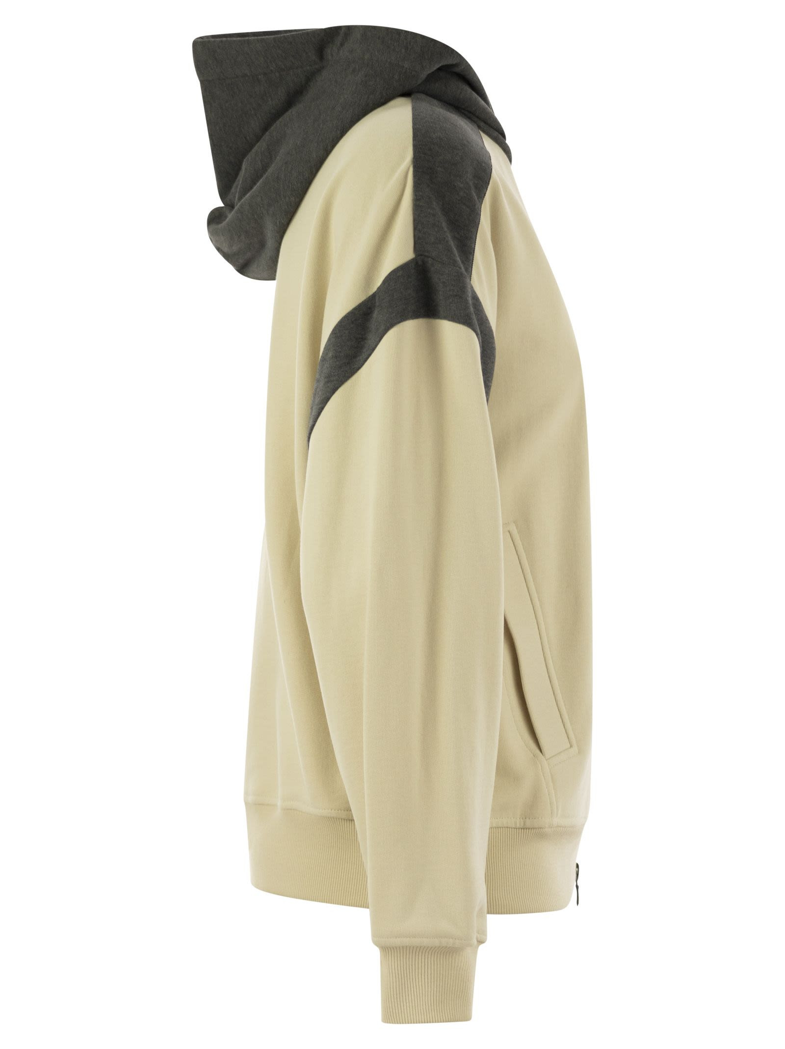 Brunello Cucinelli Women Smooth Cotton Fleece Topwear With Zip, Hood And Shiny Trim - 3