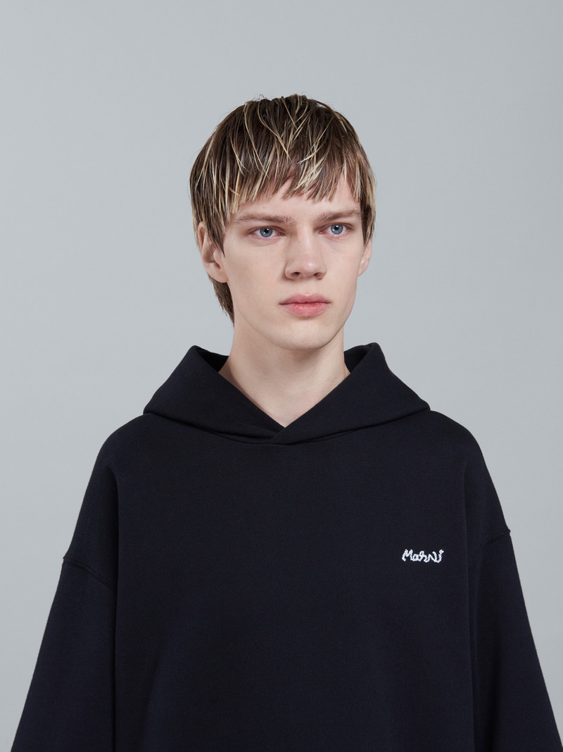 BLACK BIO COTTON HOODED SWEATSHIRT 4