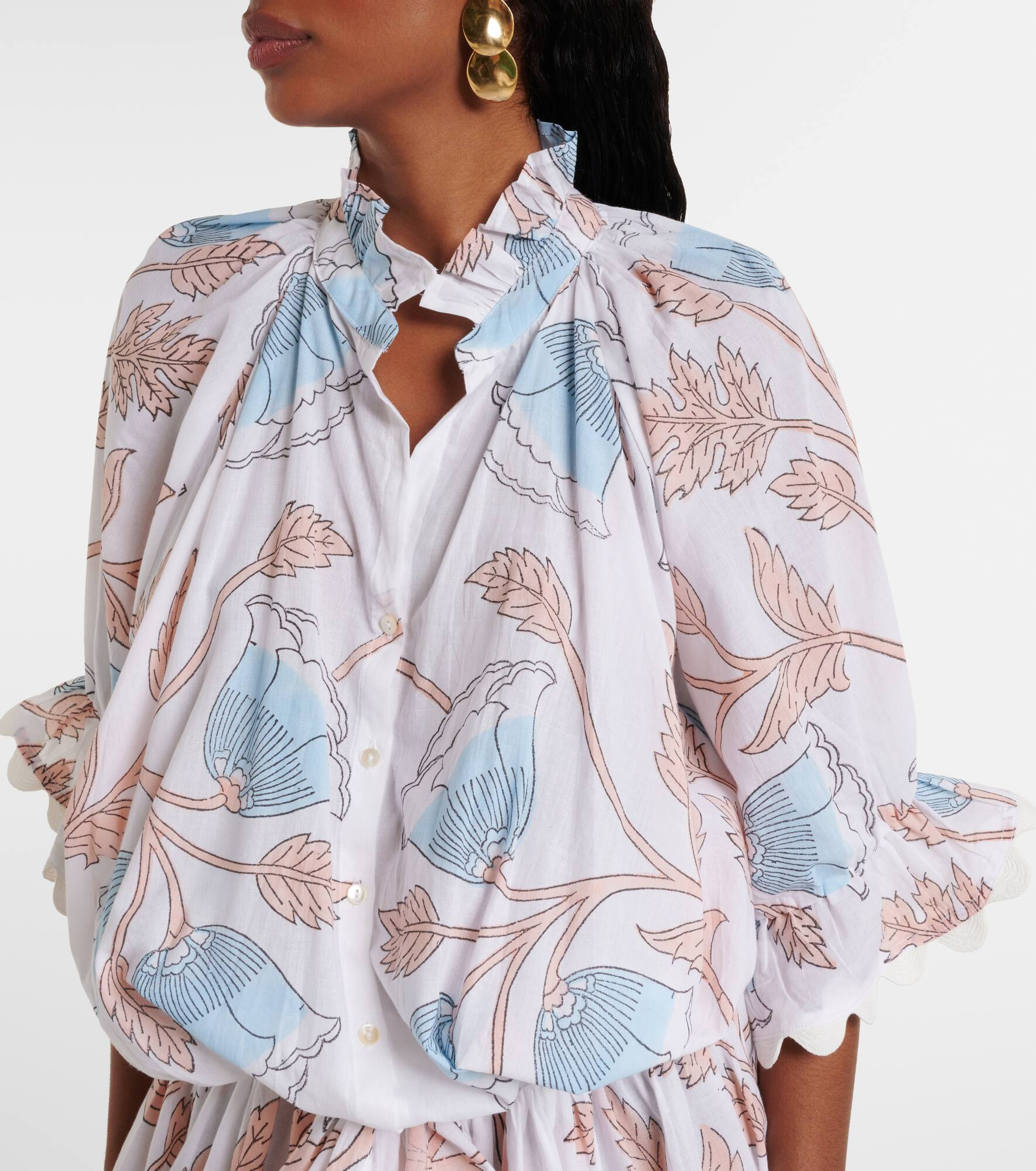 Printed scalloped cotton shirt dress - 4