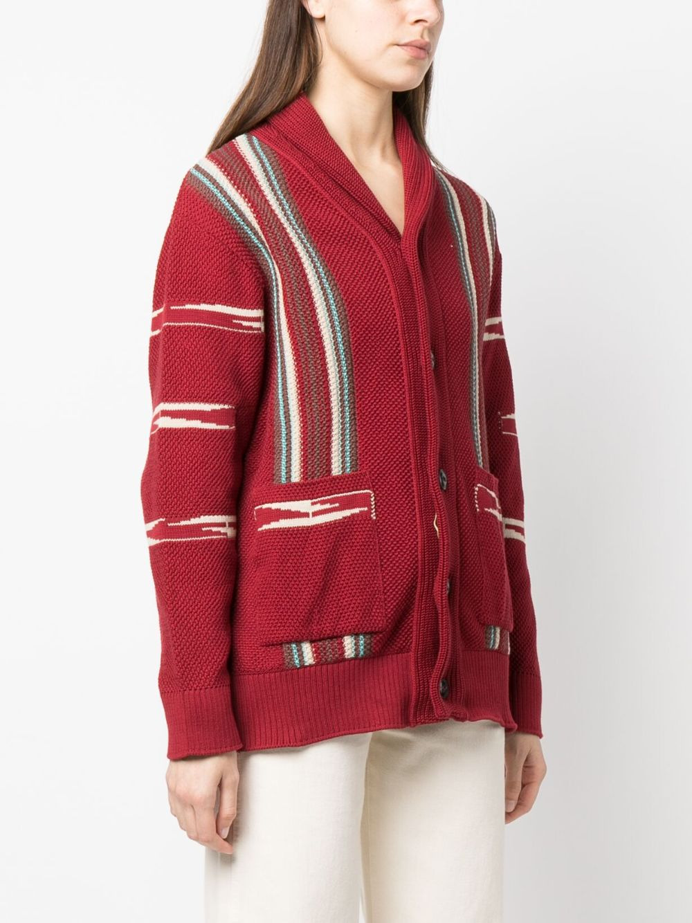 stripe-detail long-sleeve knitted cardigan - 3