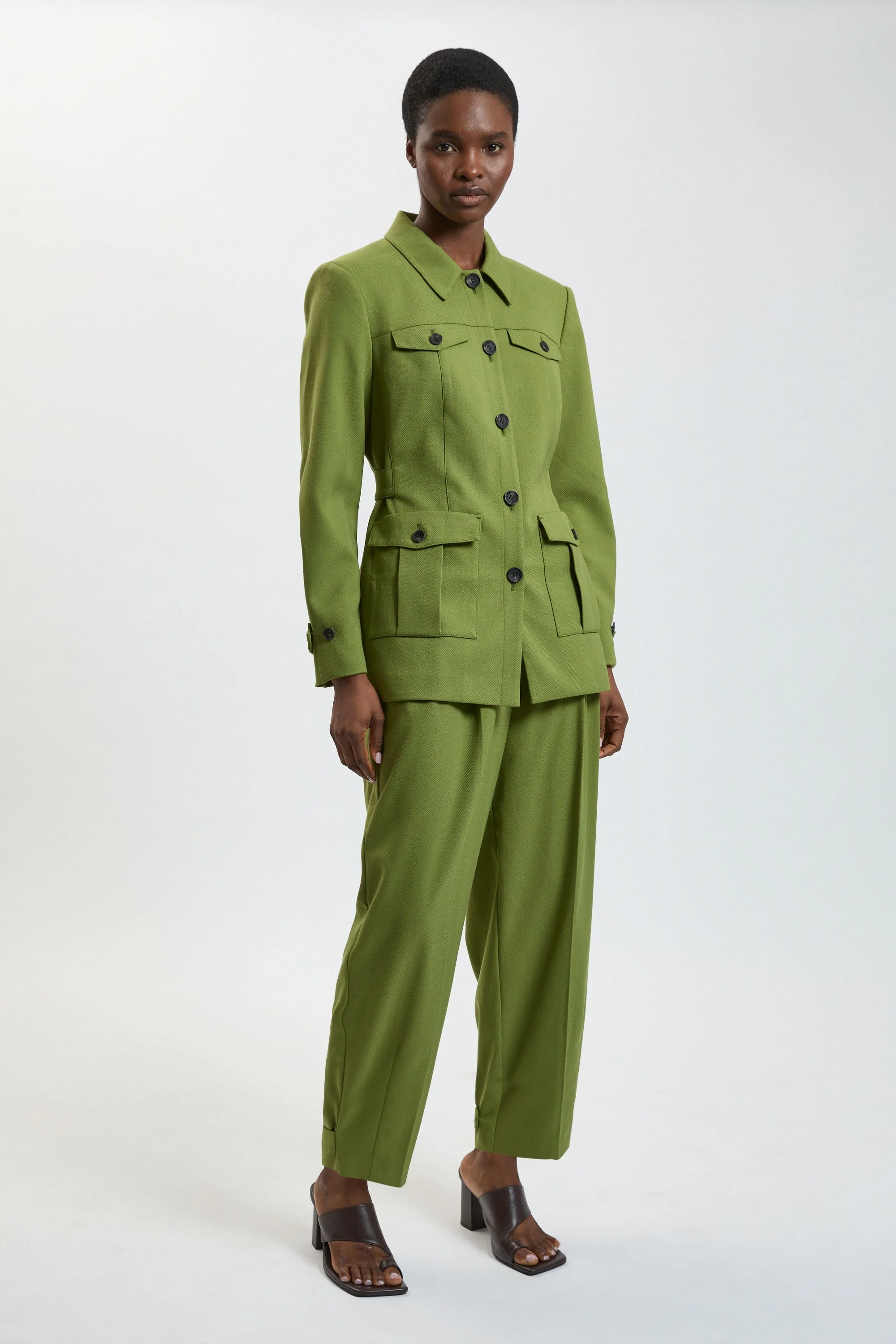 Petite Herringbone Texture Utility Trousers - 1