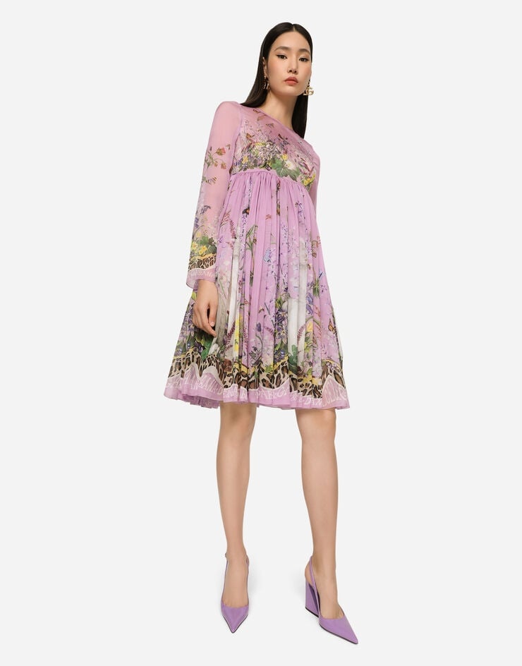 Silk chiffon midi dress with rabbit print - 5