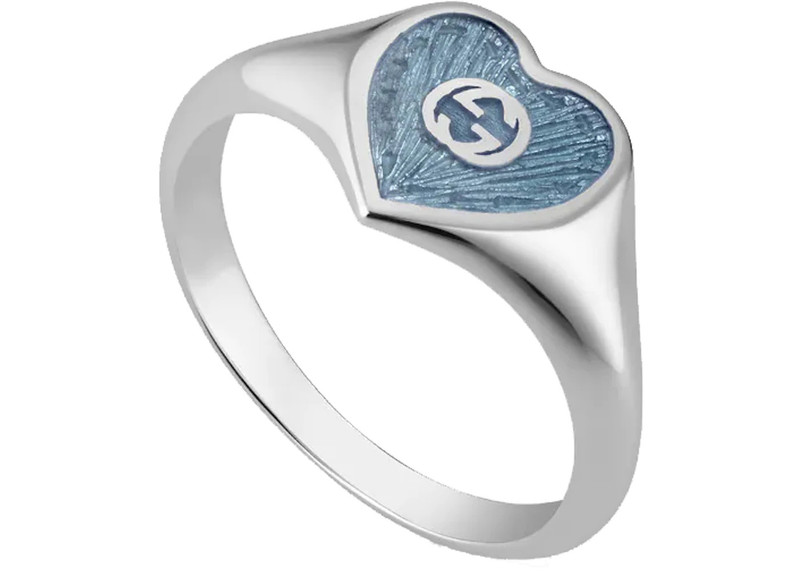GUCCI Gucci Ring With Interlocking G Enamel Heart Silver/Light Blue outlook
