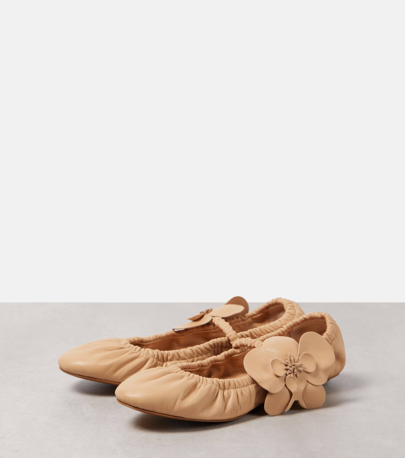 Orchid floral-appliqué leather Mary Jane flats 4