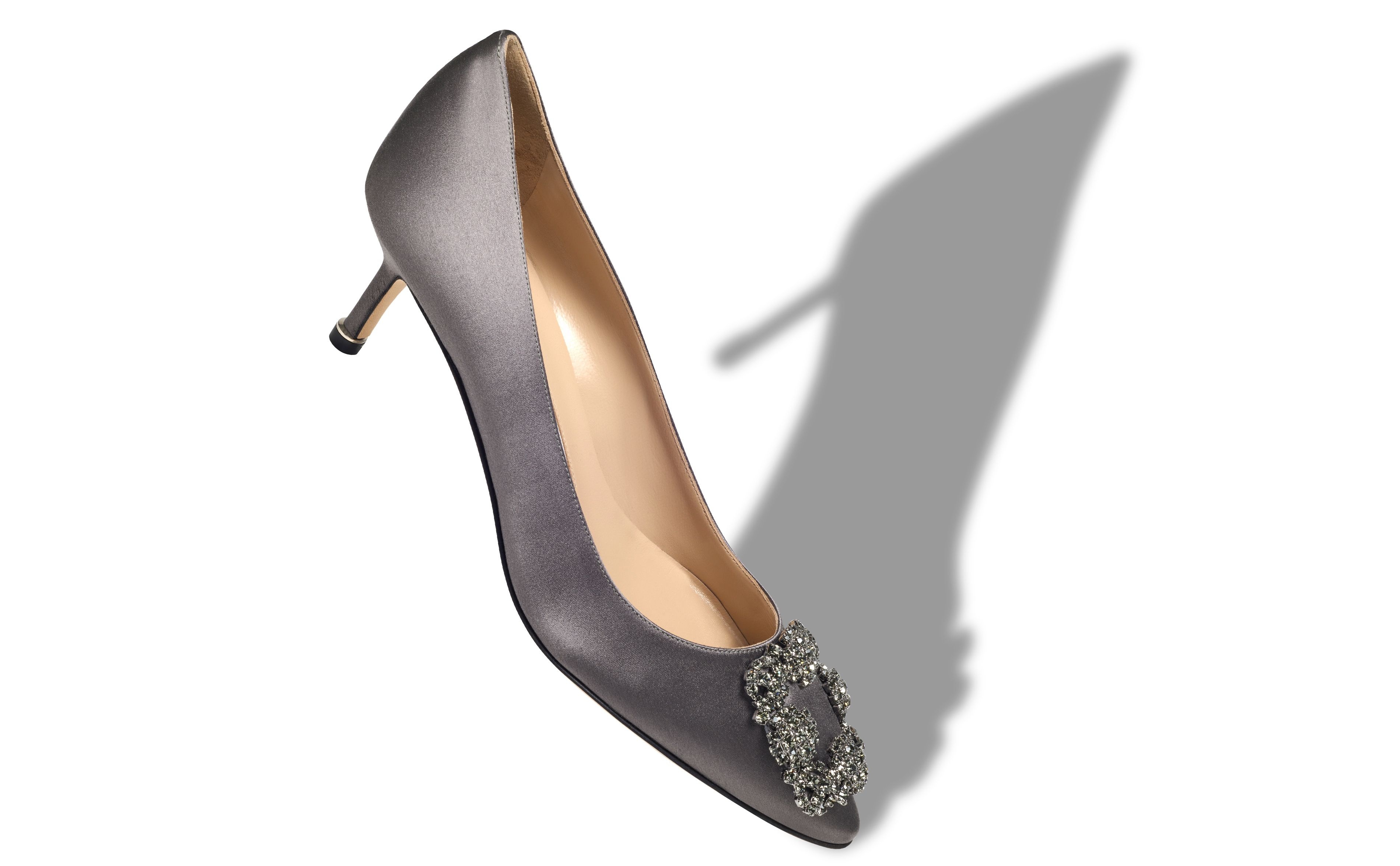 Grey Satin Jewel Buckle Pumps - 2