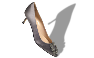 Manolo Blahnik Grey Satin Jewel Buckle Pumps outlook