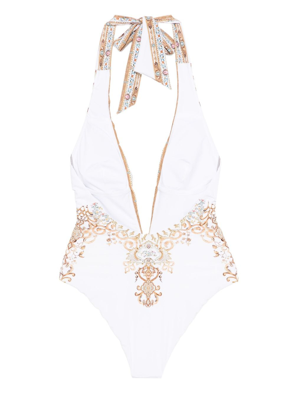 halterneck embellished swimsuit - 2