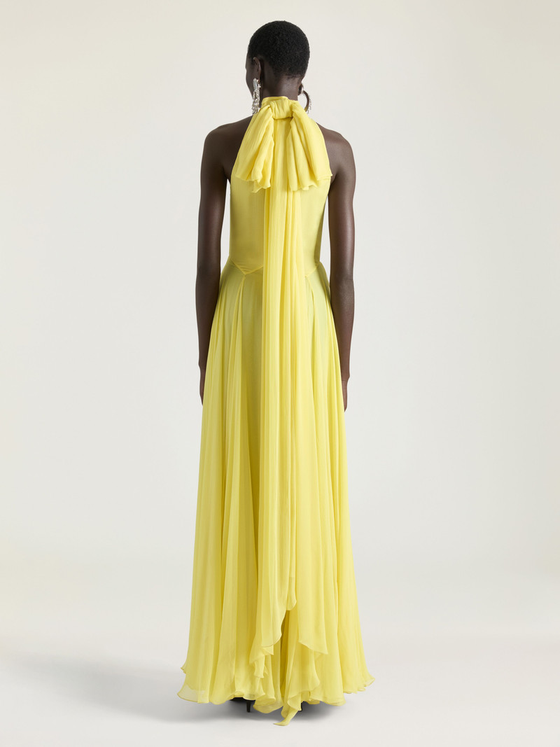 HALTERNECK EVENING DRESS IN SILK CHIFFON WITH BOW DETAIL 3