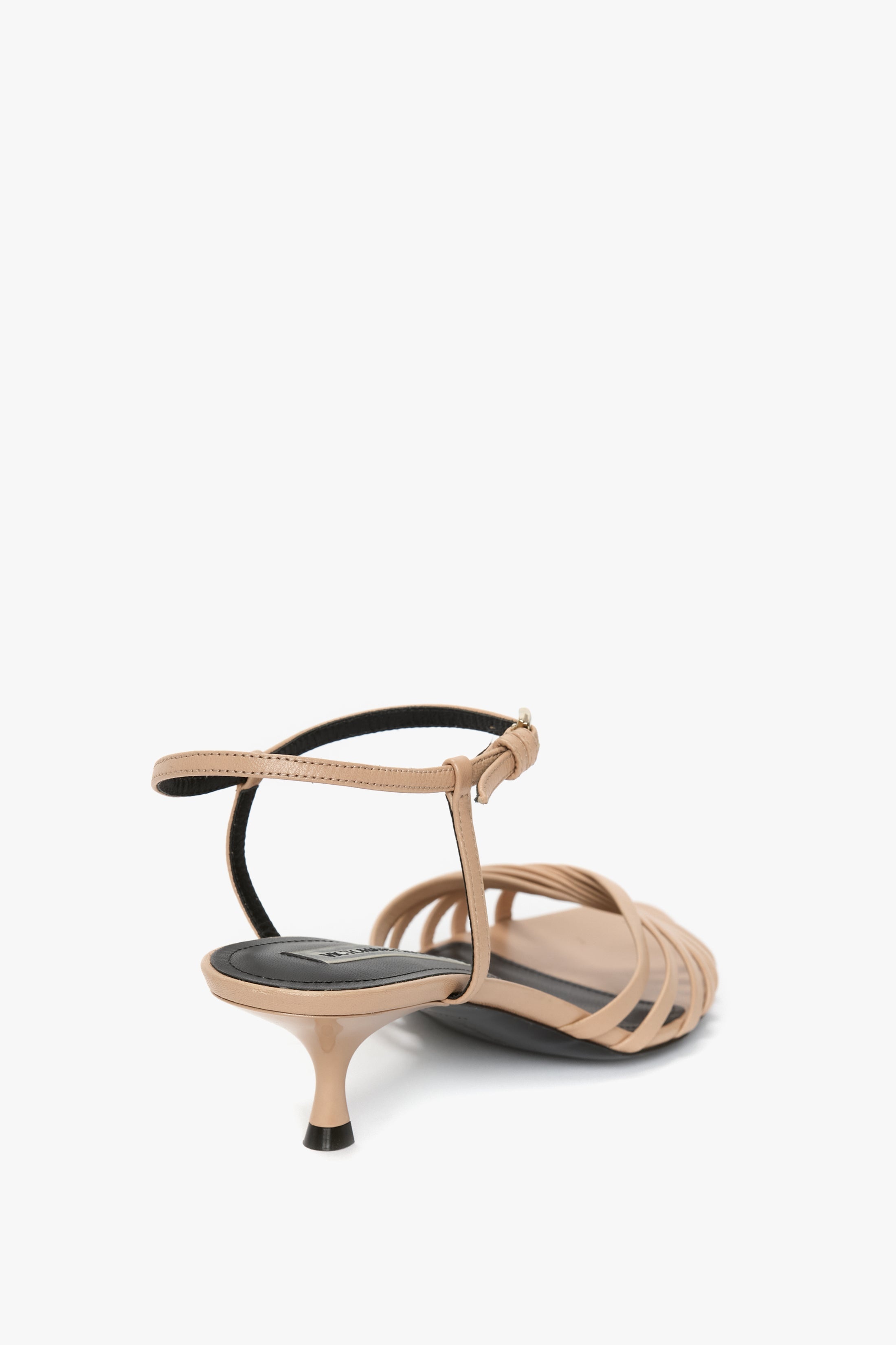 Open Toe Cage Kitten Heel In Taupe Leather - 3