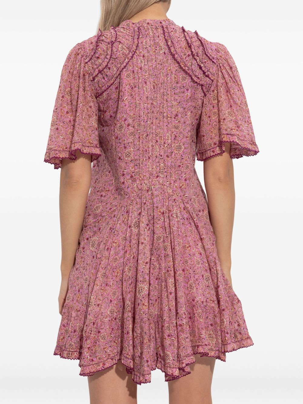 floral-print ruffled-details mini dress - 4