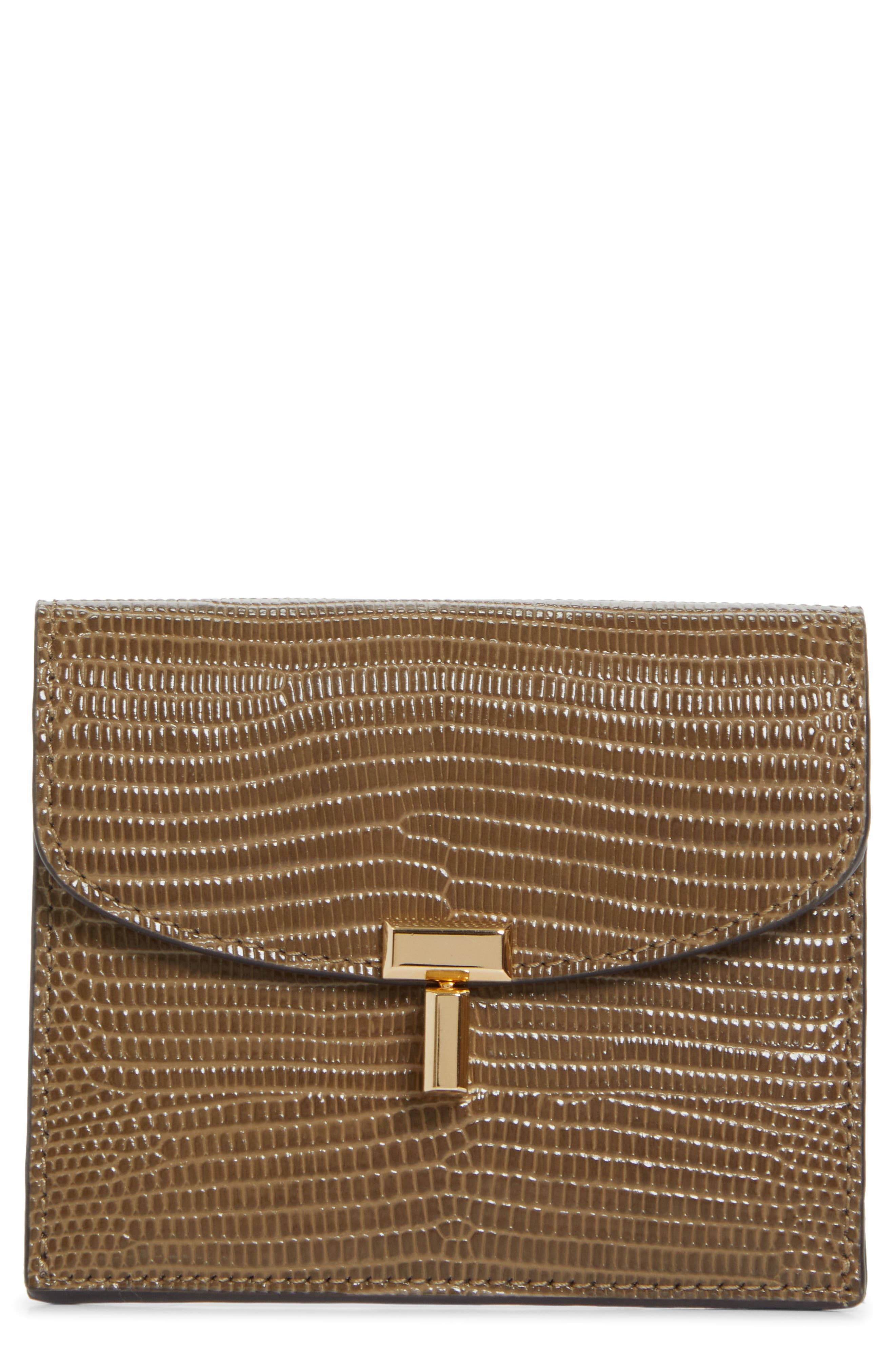 TOTEME T-Lock Lizard Embossed Leather Card Holder in Dark Olive at Nordstrom - 1