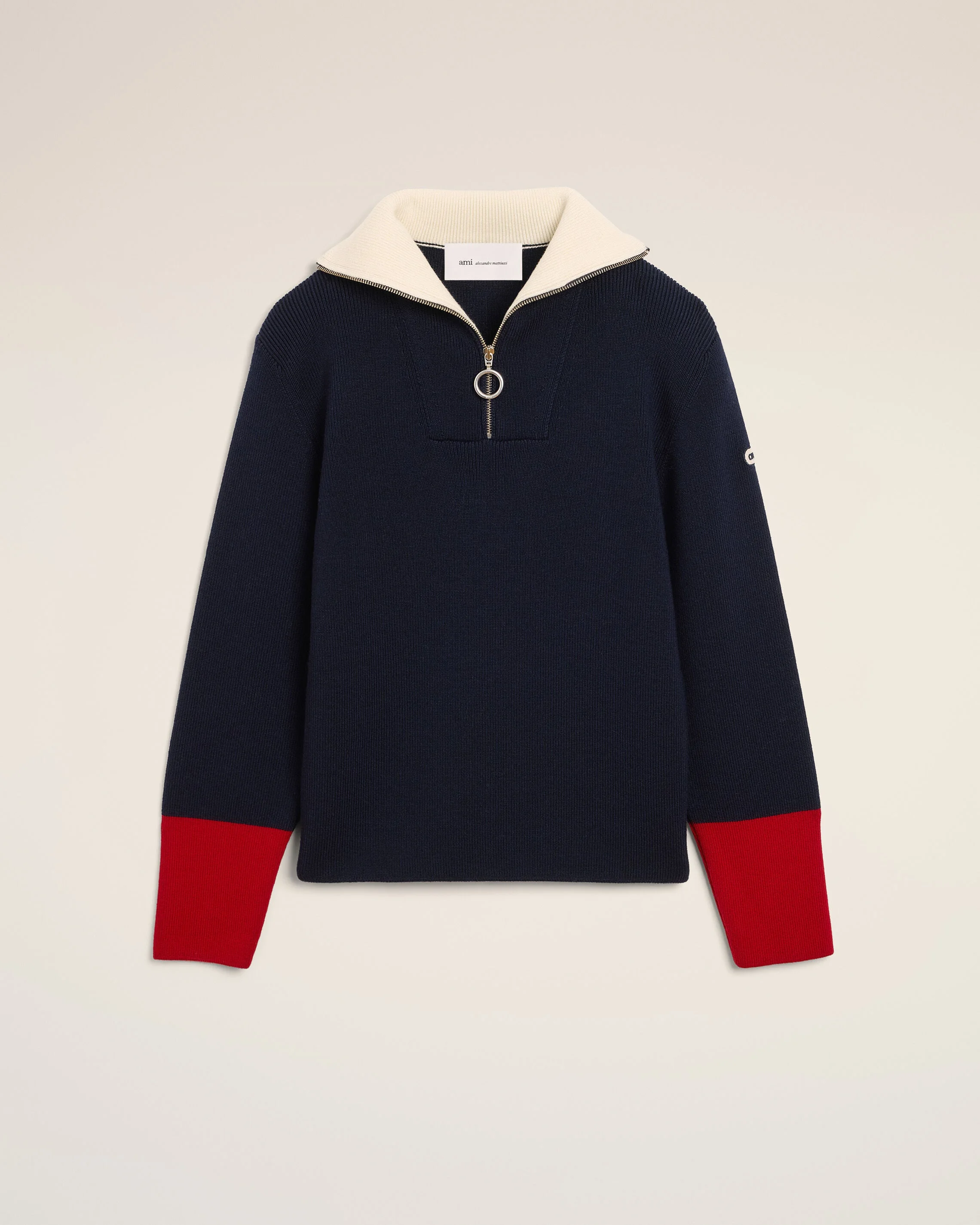 BLUE ZIPPED COLLAR WOOL SWEATER - 1