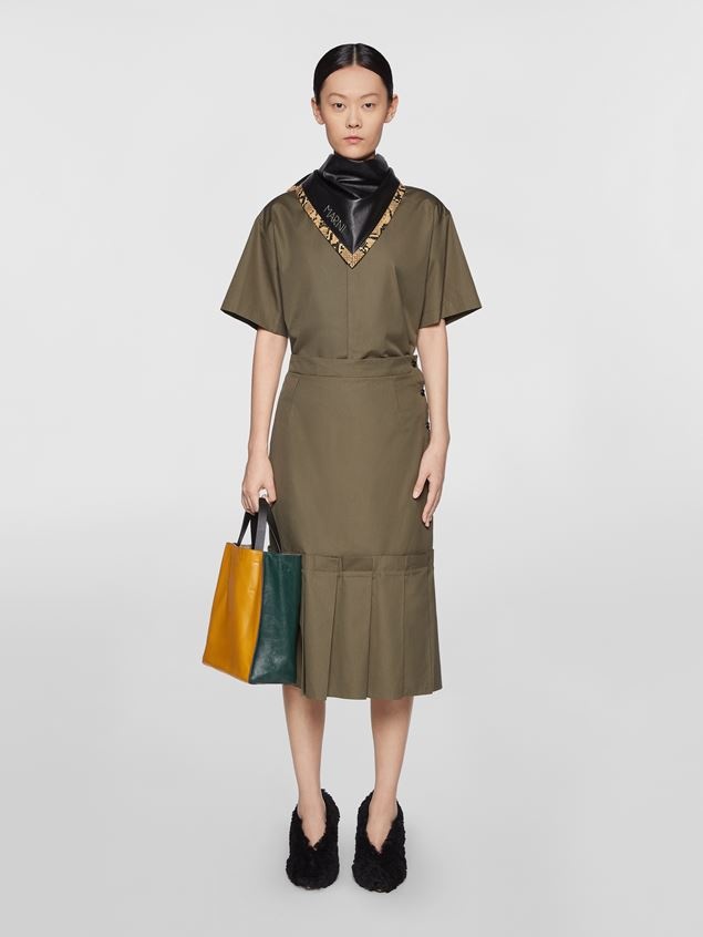CHEMISIER COTTON POPLIN DRESS WITH PLEATED BOTTOM - 2