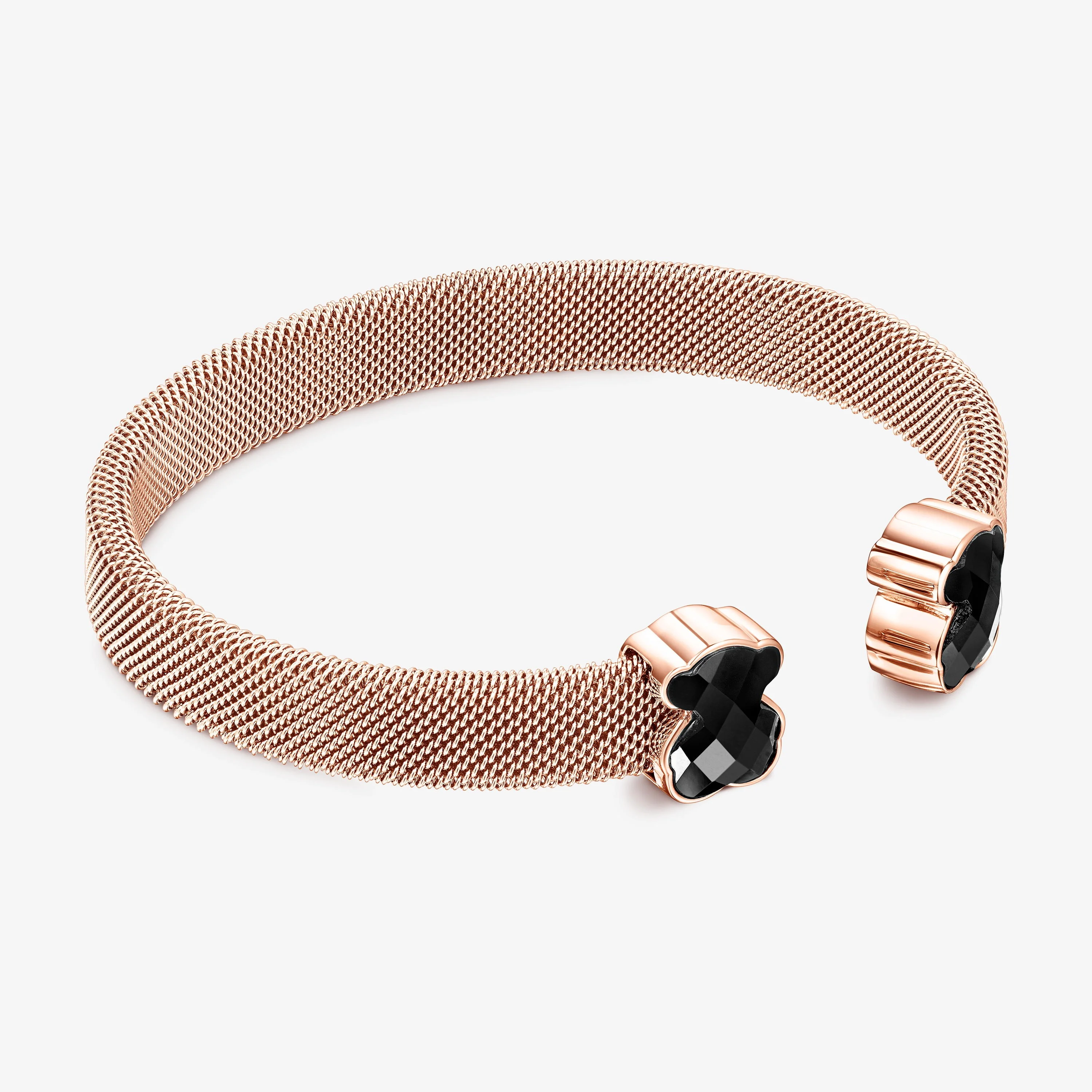 Rose IP Steel Mesh Color Bracelet with Onyx - 1