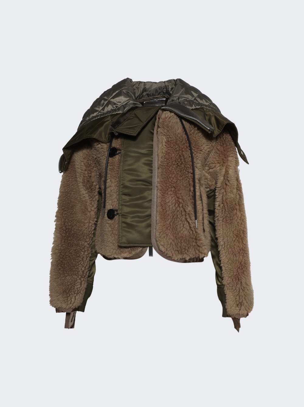 Faux Shearling X Nylon Twill Blouson Olive And Beige - 1