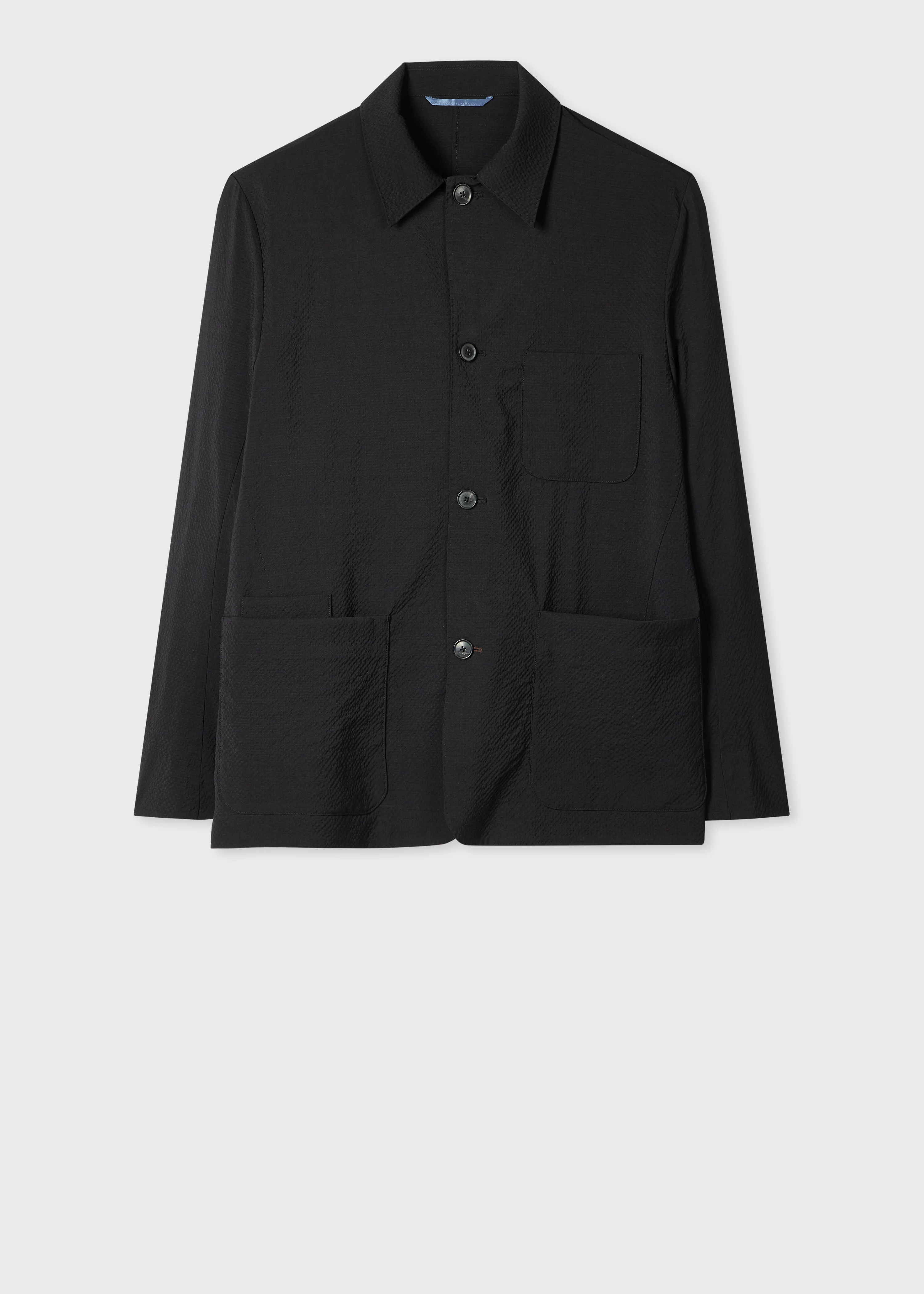 Black Stretch-Wool Seersucker Work Jacket - 1