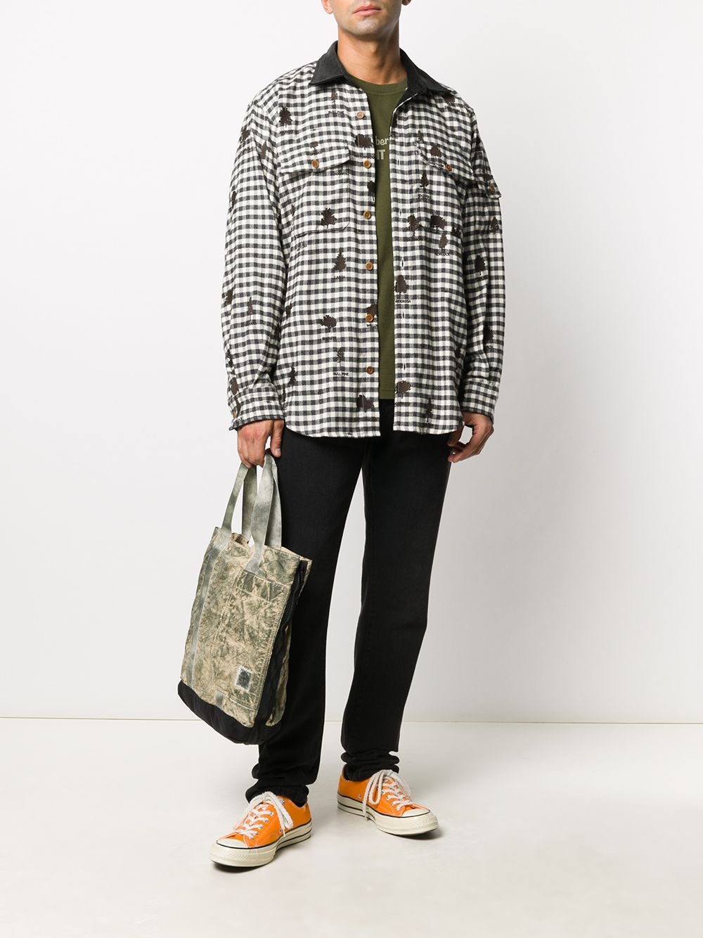 gingham shirt with all-over tree embroidery - 2