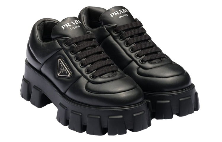 (WMNS) PRADA Monolith Brushed Leather Lace-up Shoes 'Black' 1E119N_2DL8_F0002_F_055 - 2