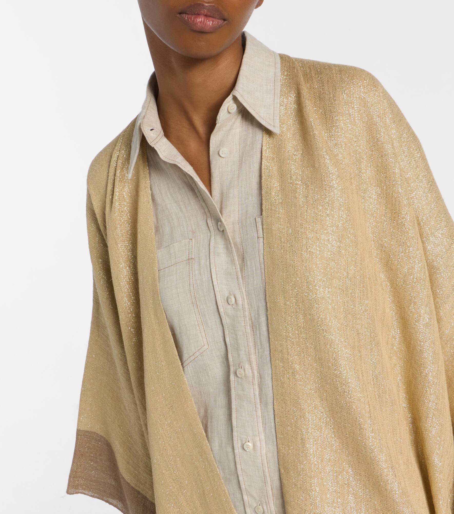 Fringed linen-blend lamé poncho - 4