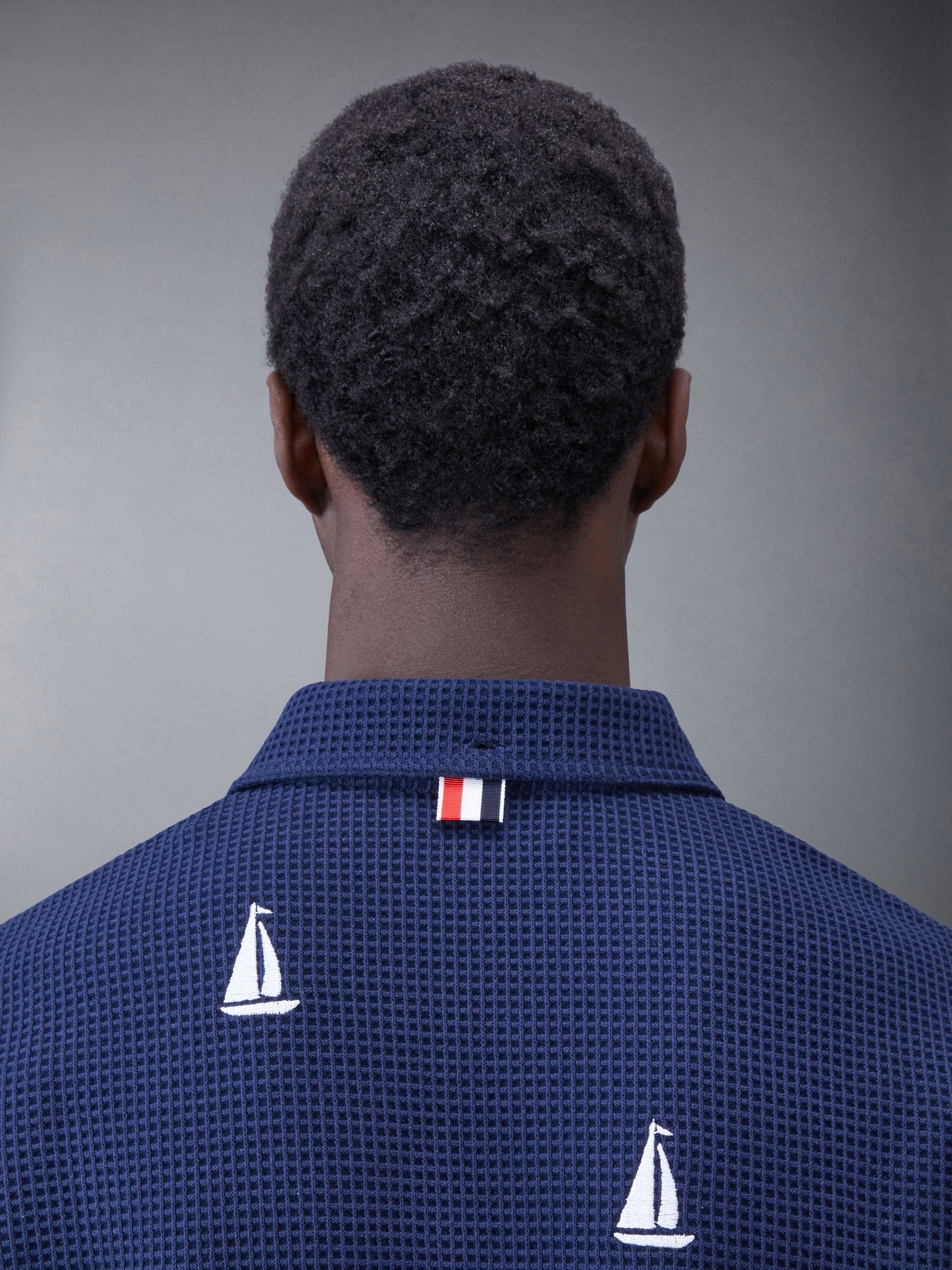 Textured Check Whale and Sailboat Short Sleeve Shirt - 4