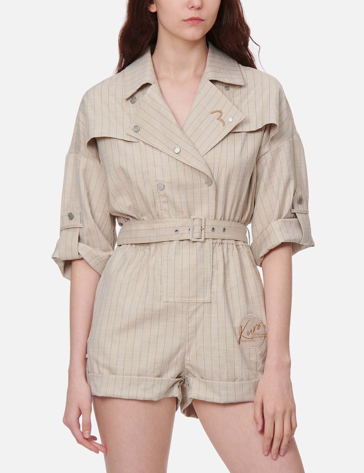 Stripe-pattern Belted Jumpsuit - 4