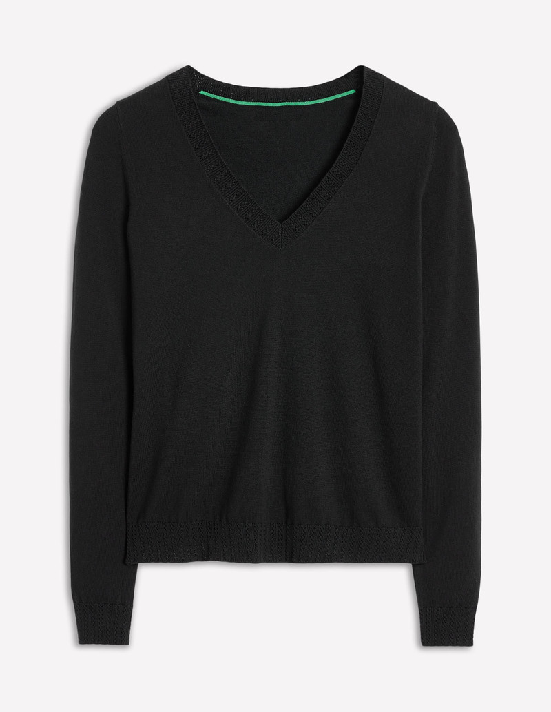 Emilia Cotton V Neck Sweater-Black 6