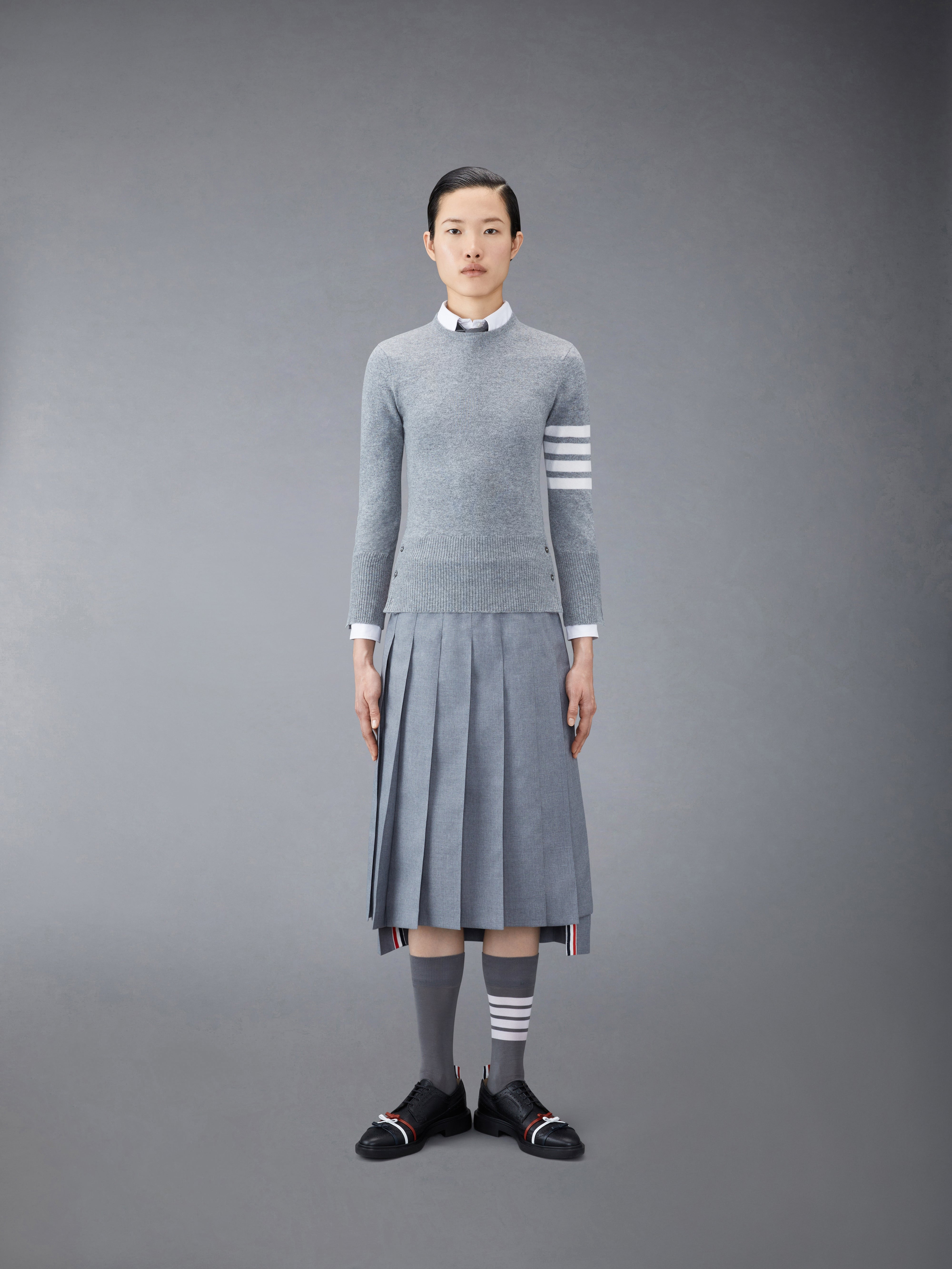 Light Grey Cashmere 4-Bar Classic Crew Neck Pullover - 3