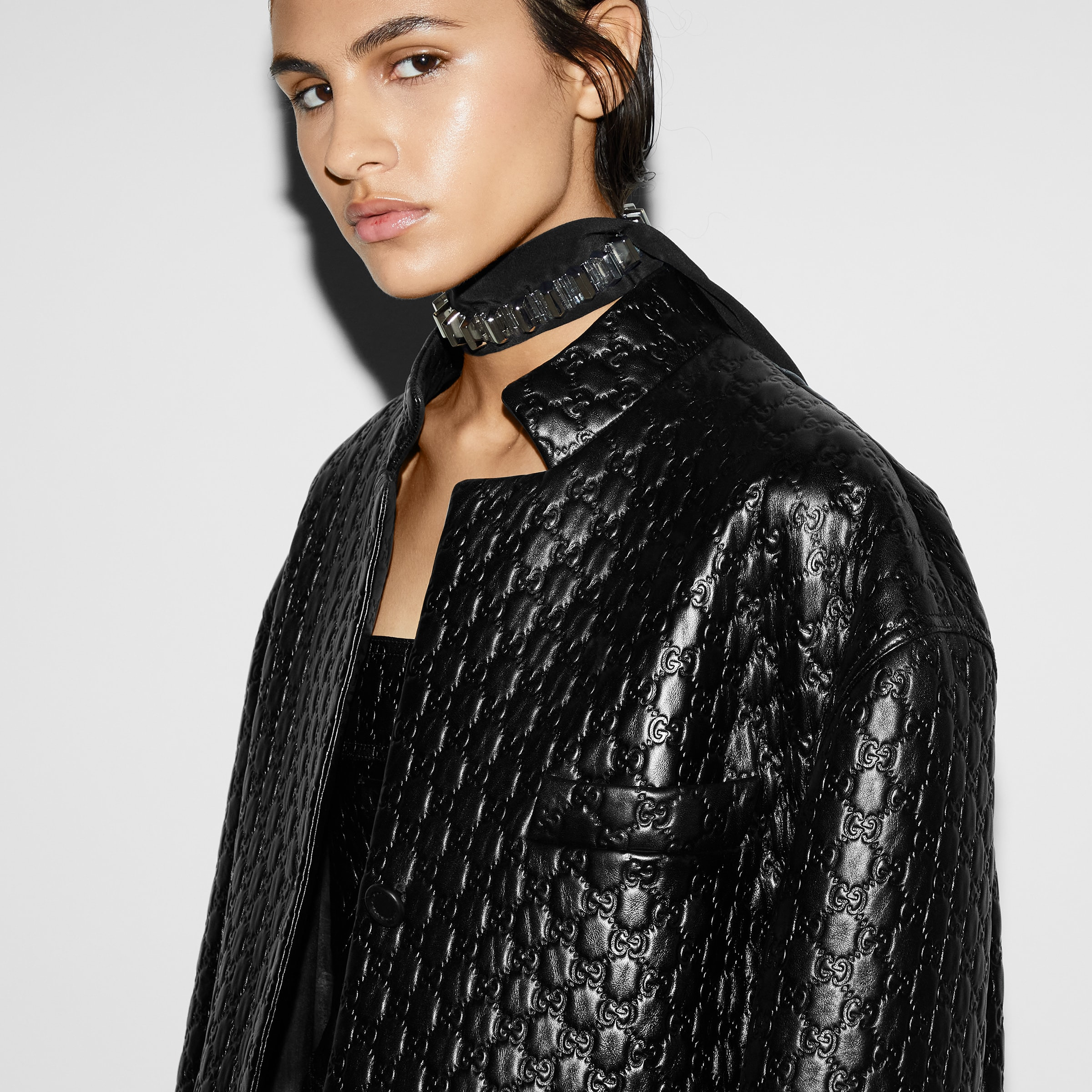 GG embossed leather jacket - 5