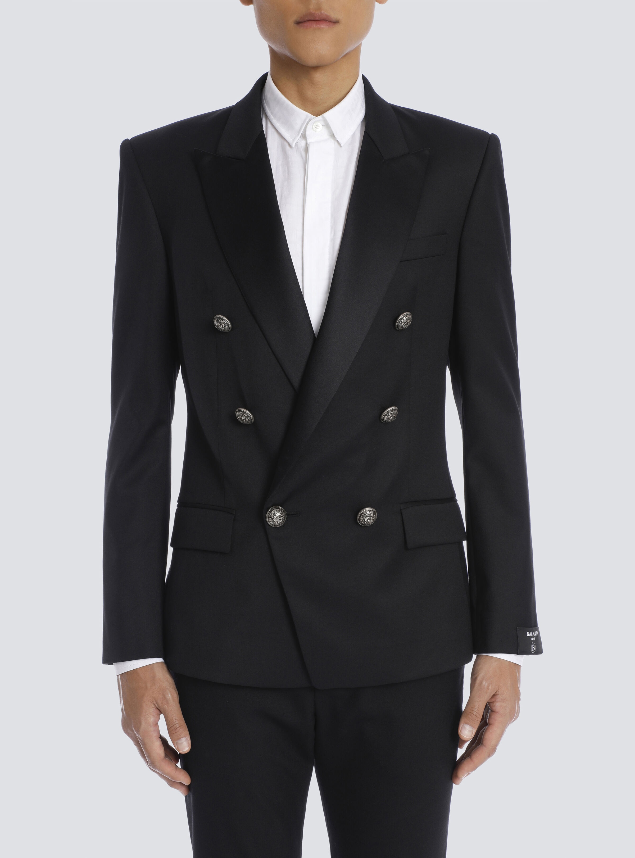 Wool blazer with double-breasted silver-tone buttoned fastening - 6