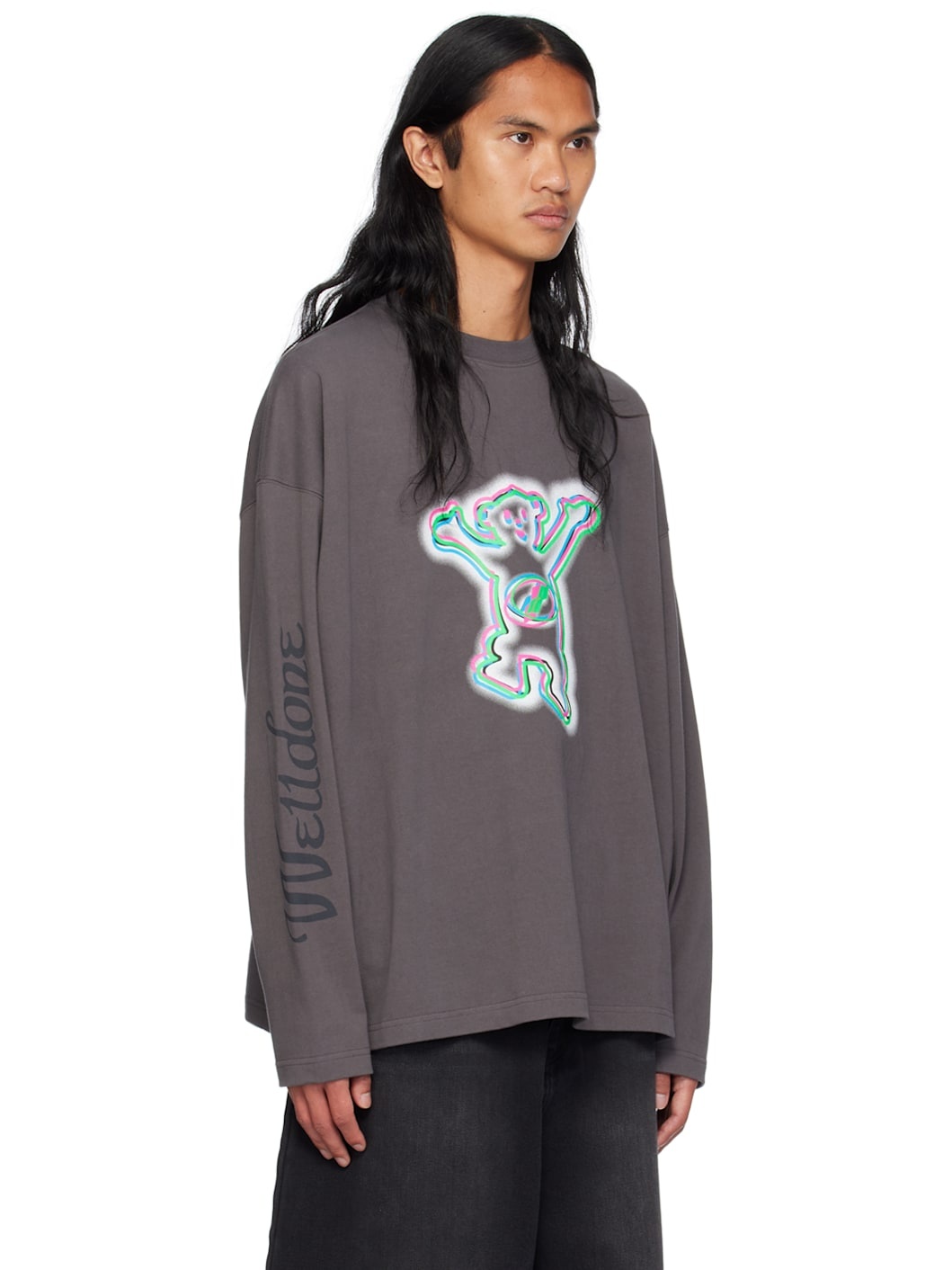 Gray Colorful Teddy Print Long Sleeve T-Shirt - 2