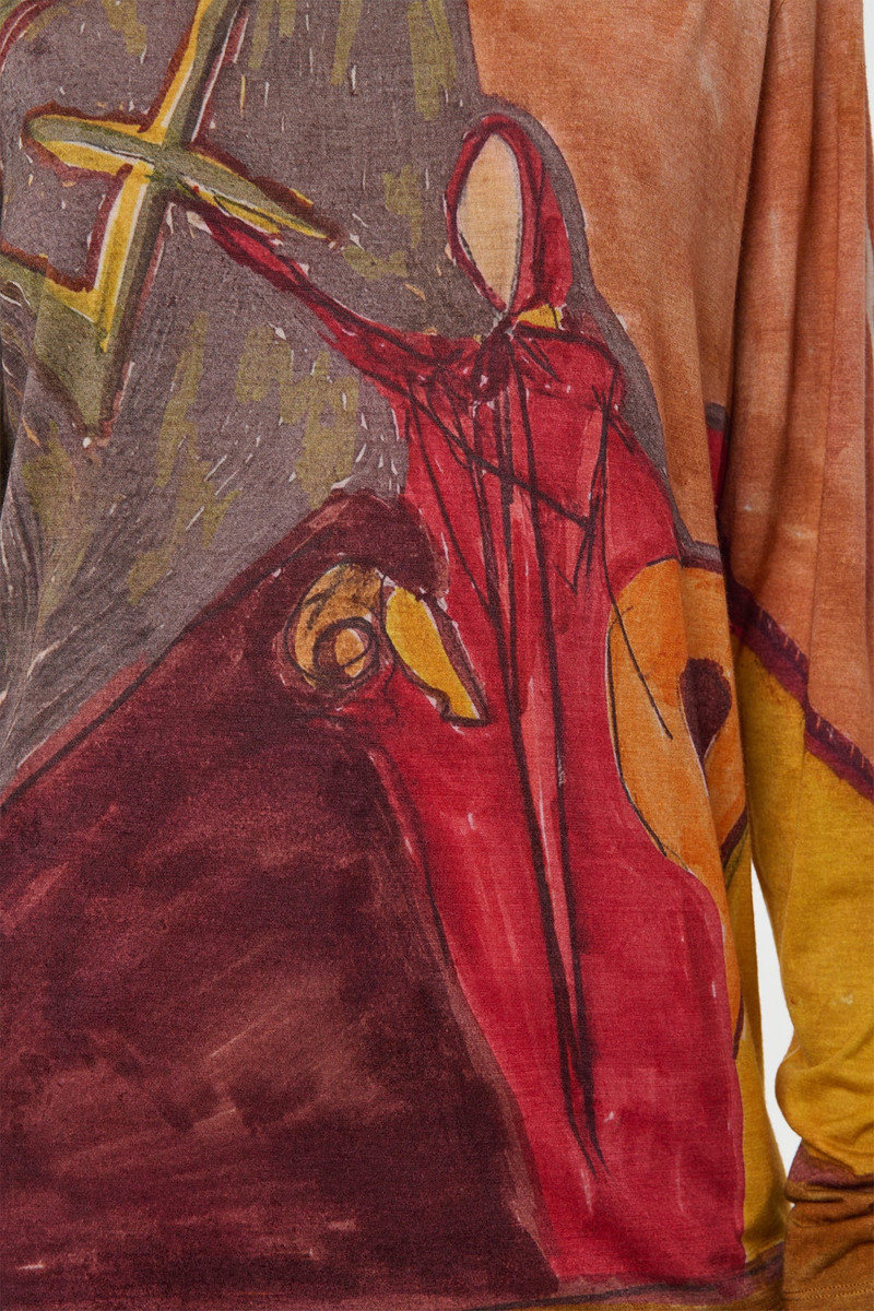 Isaro Long Sleeve T-shirt in Fire Multi Printed Cashmere Jersey 6