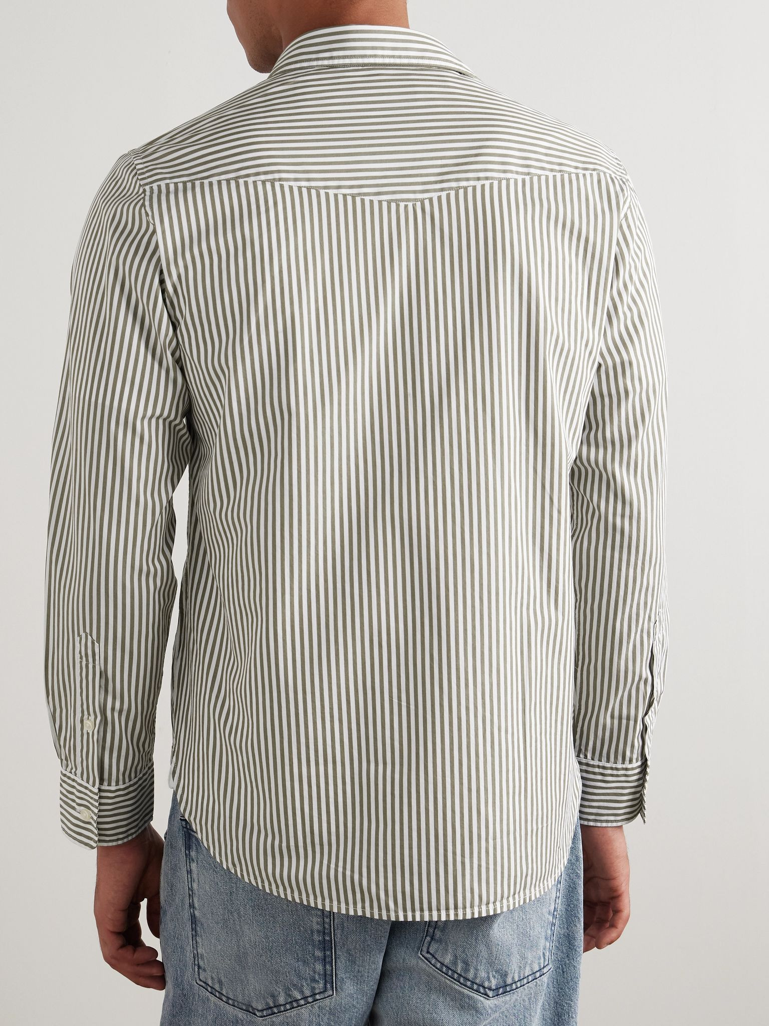 Giacomo Striped Cotton-Poplin Shirt Green - 4