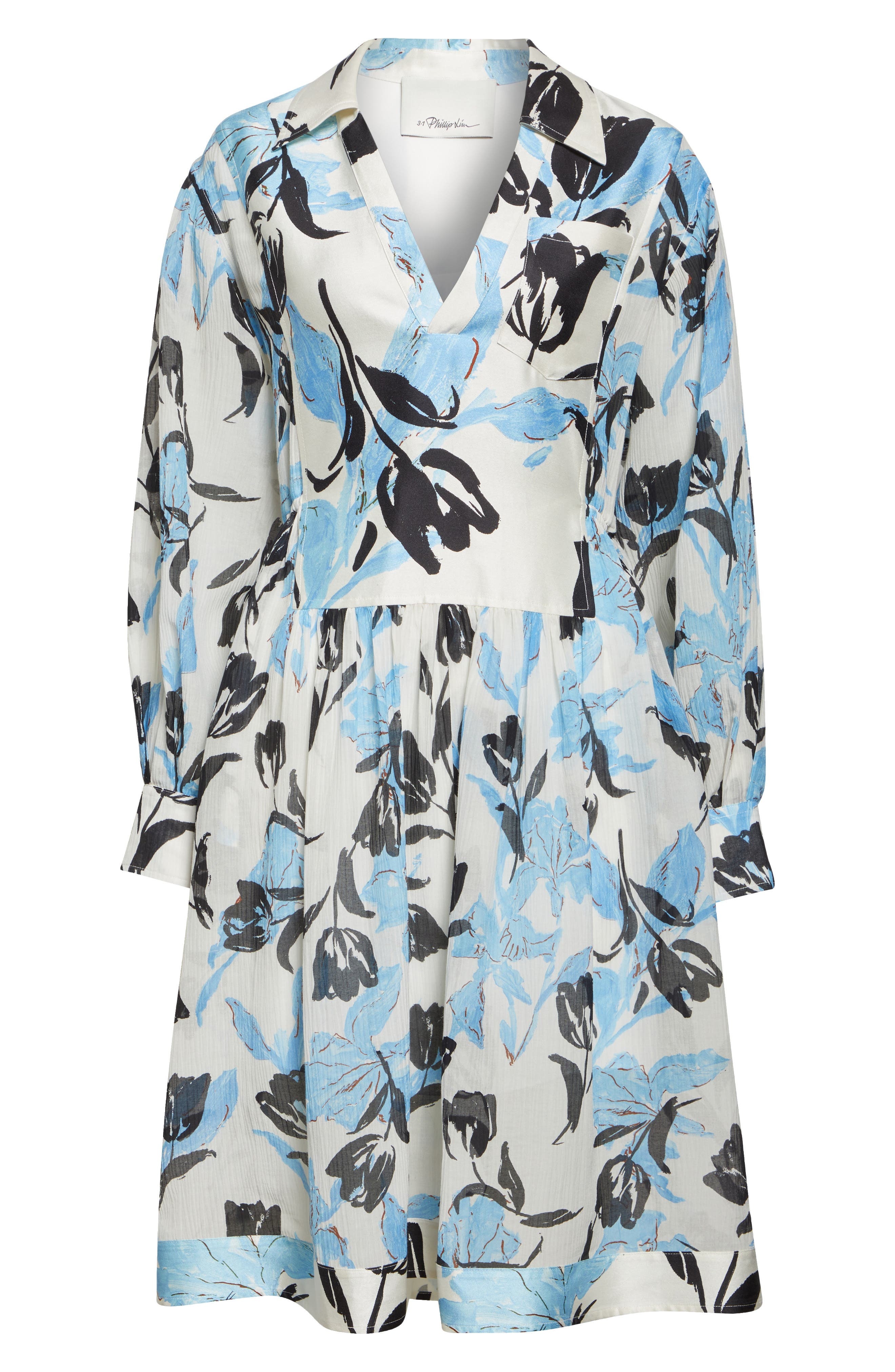 3.1 Phillip Lim Joyful Tulips Long Sleeve Silk Blend Shirtdress in Ivory Multi at Nordstrom - 6