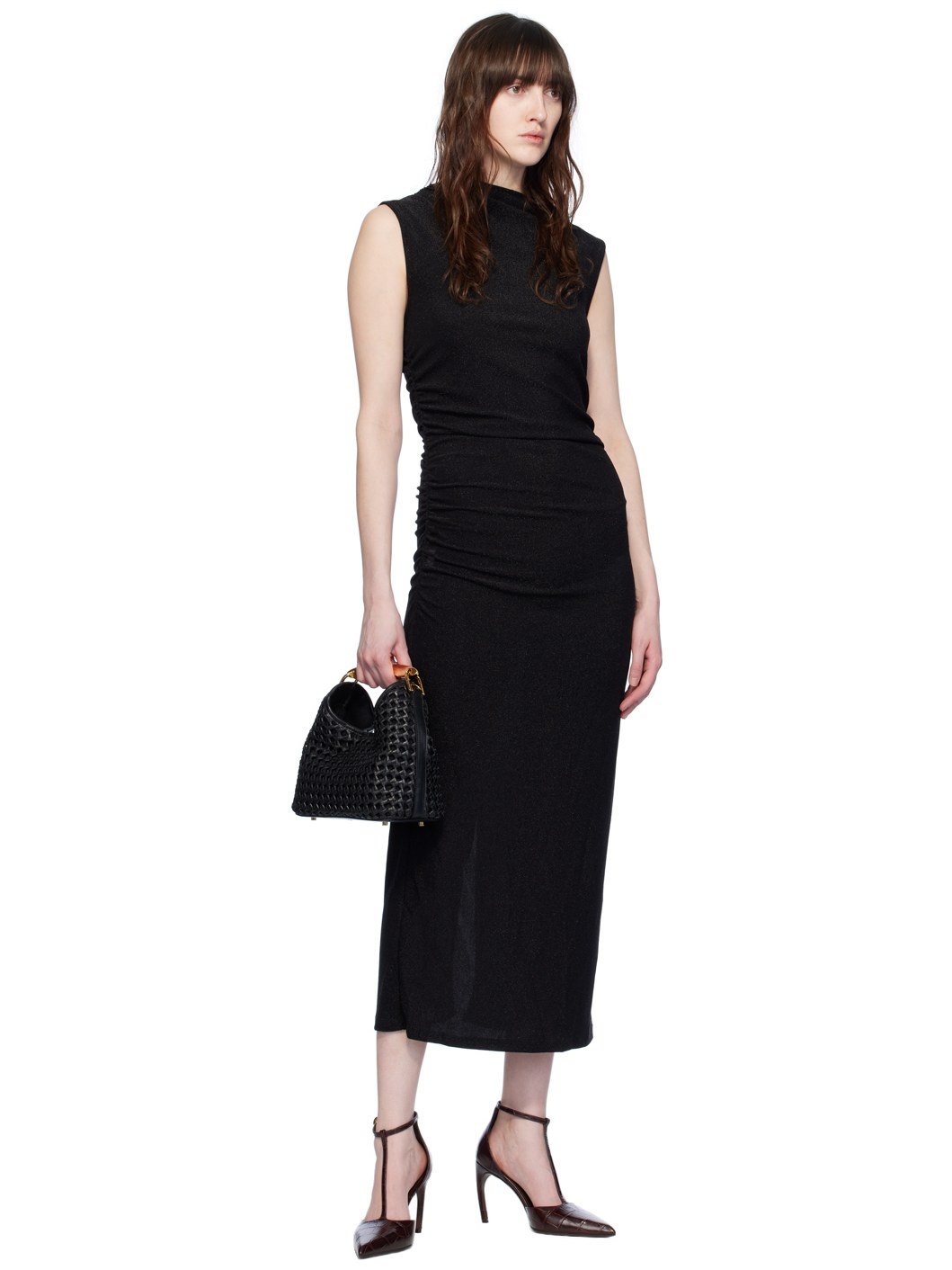 Black Draped Maxi Dress - 4