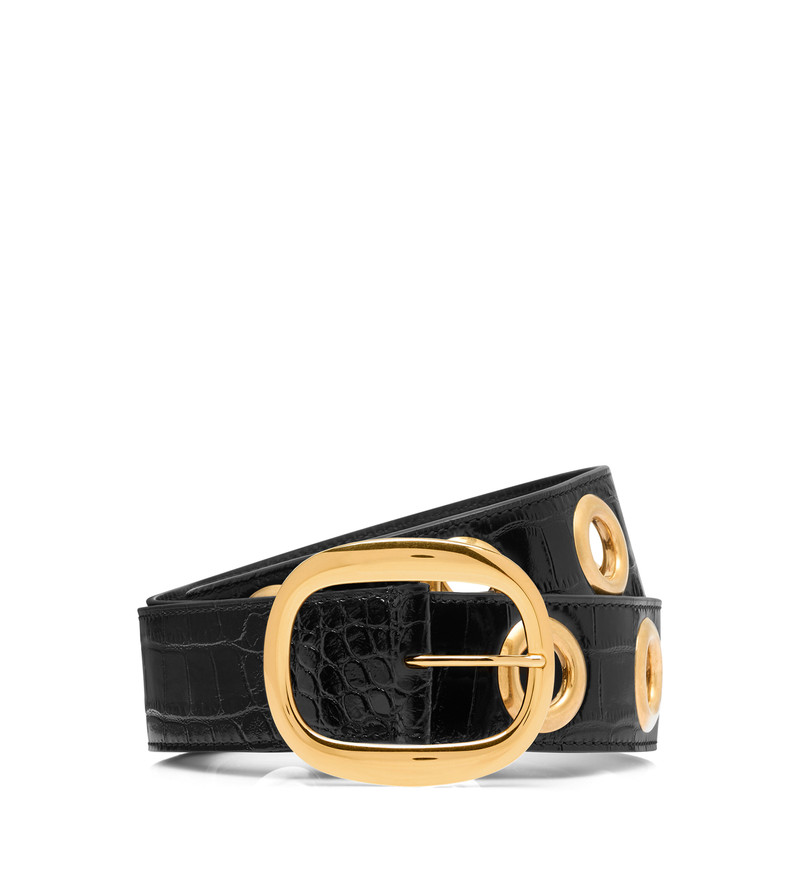 SHINY STAMPED CROCODILE LEATHER URSULA BELT - 1