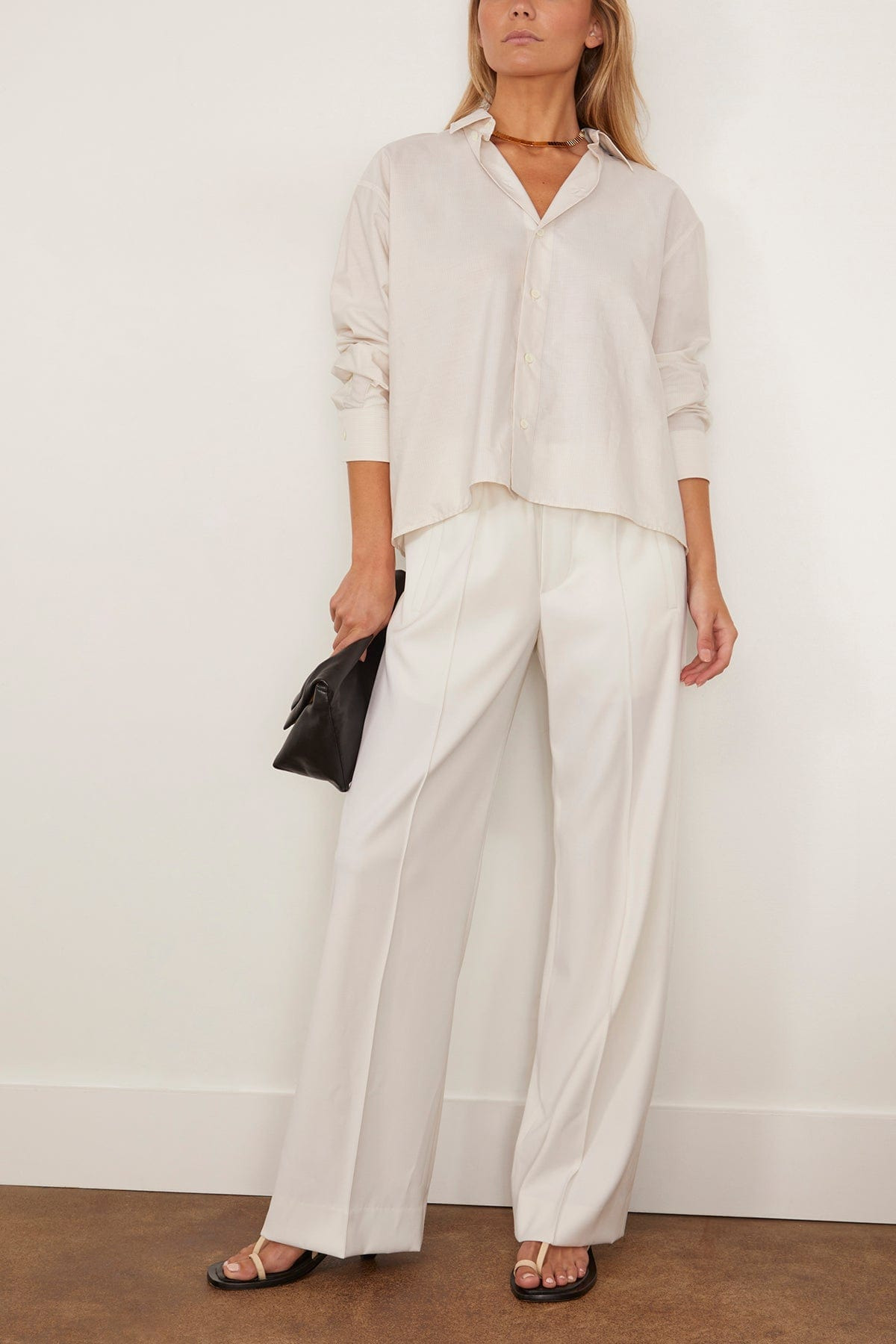 Long Sleeved Shirt in Pinstripes White/Beige - 2