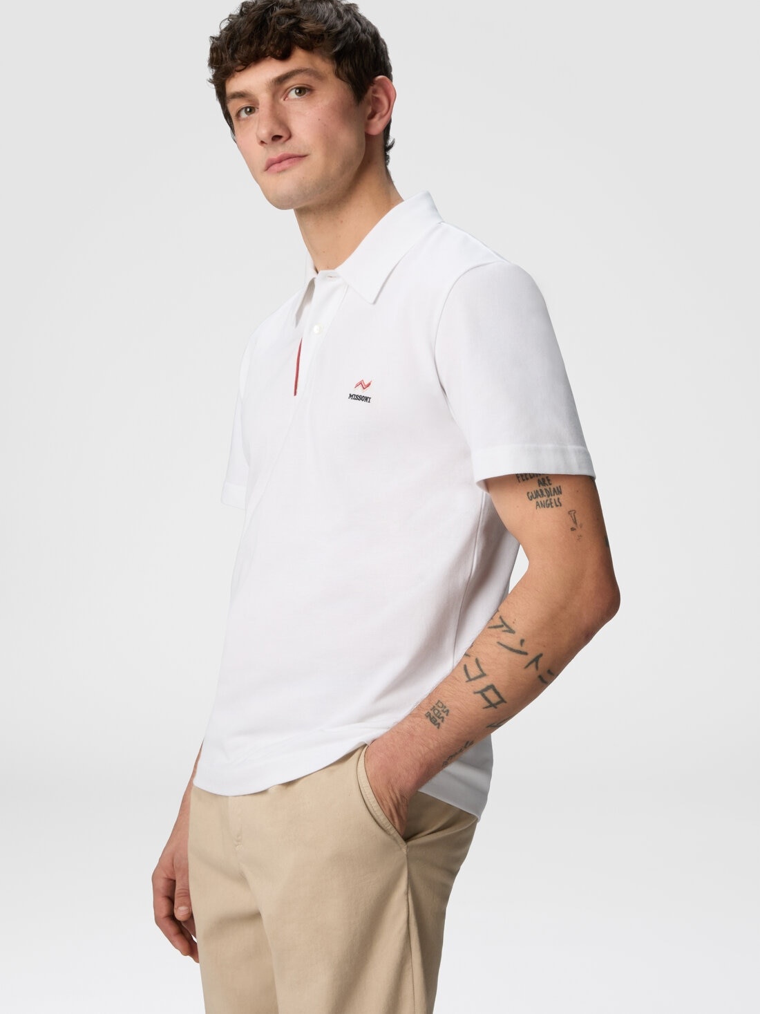 Solid color cotton piqué polo shirt with zigzag embroidery and contrasting detail - 4