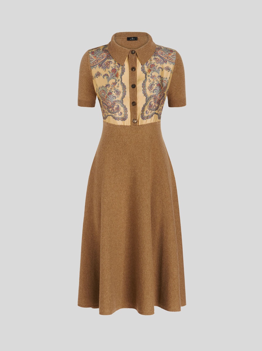 WOOL AND CASHMERE PAISLEY POLO DRESS - 1