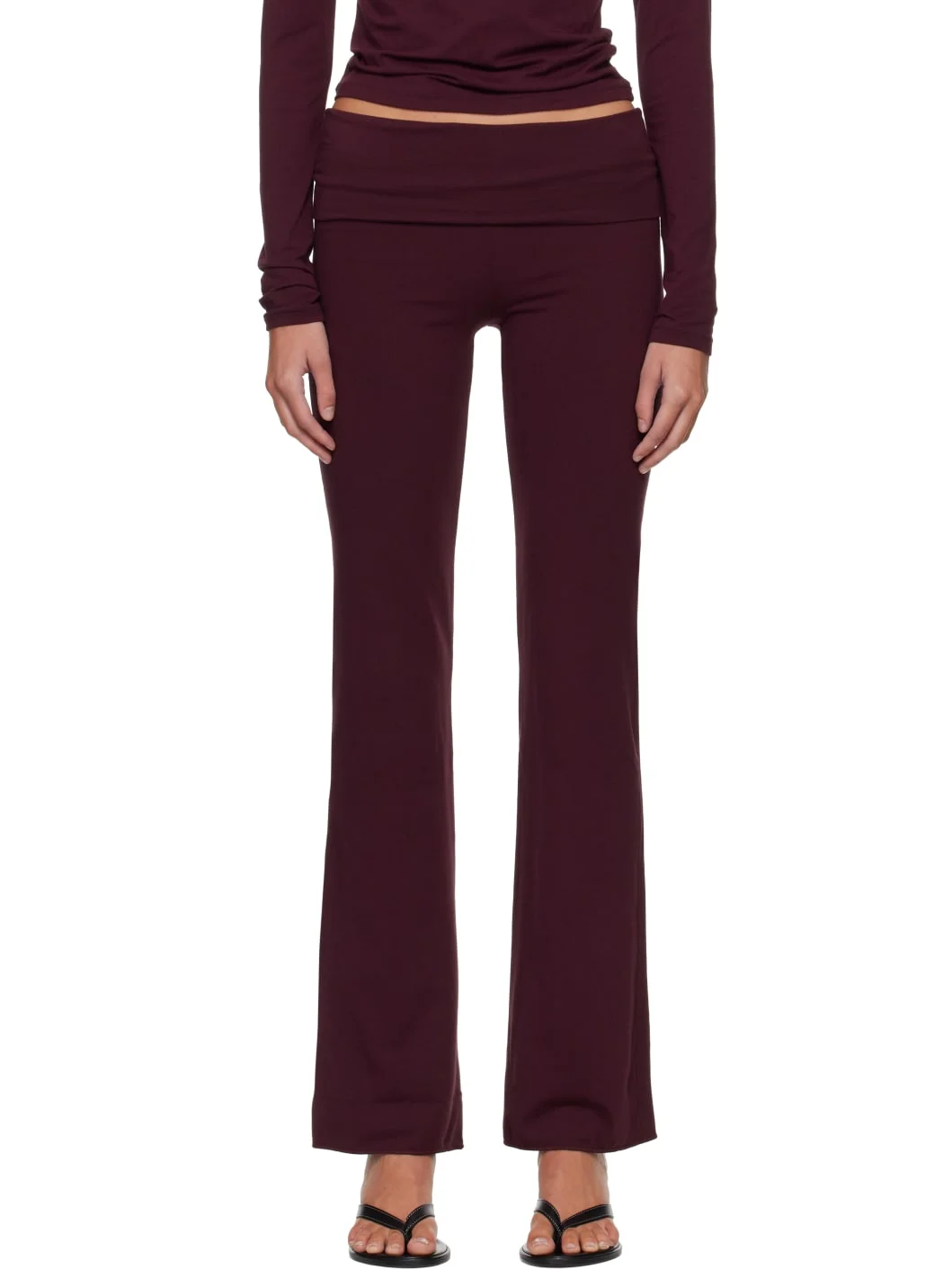 Burgundy Cotton Jersey Foldover Lounge Pants - 1