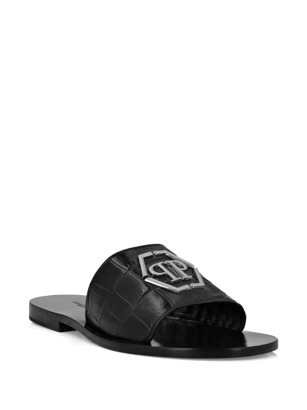 logo-plaque leather sandals - 2