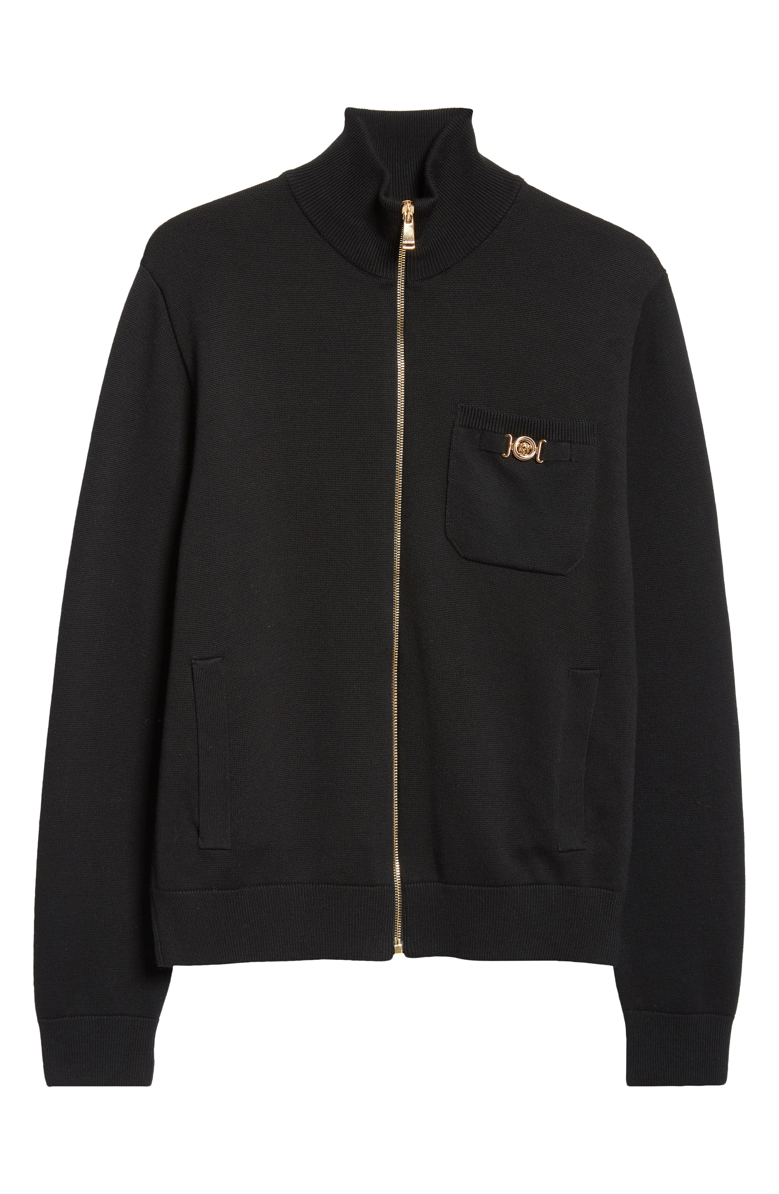 Versace Medusa Biggie Cotton & Cashmere Blend Zip Cardigan in Black at Nordstrom - 5