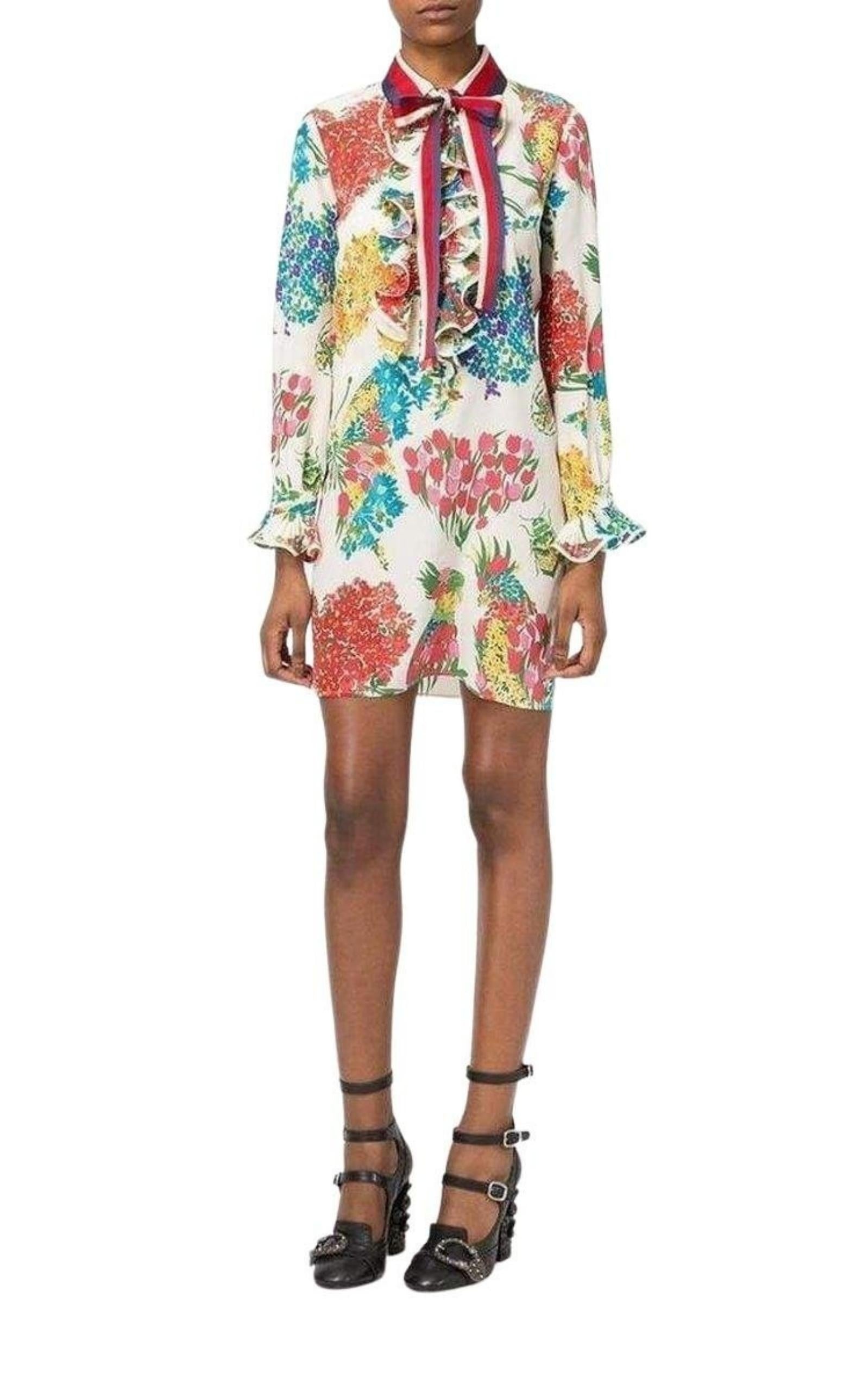 Floral Print Ruffle Trim Shirt Dress - 2