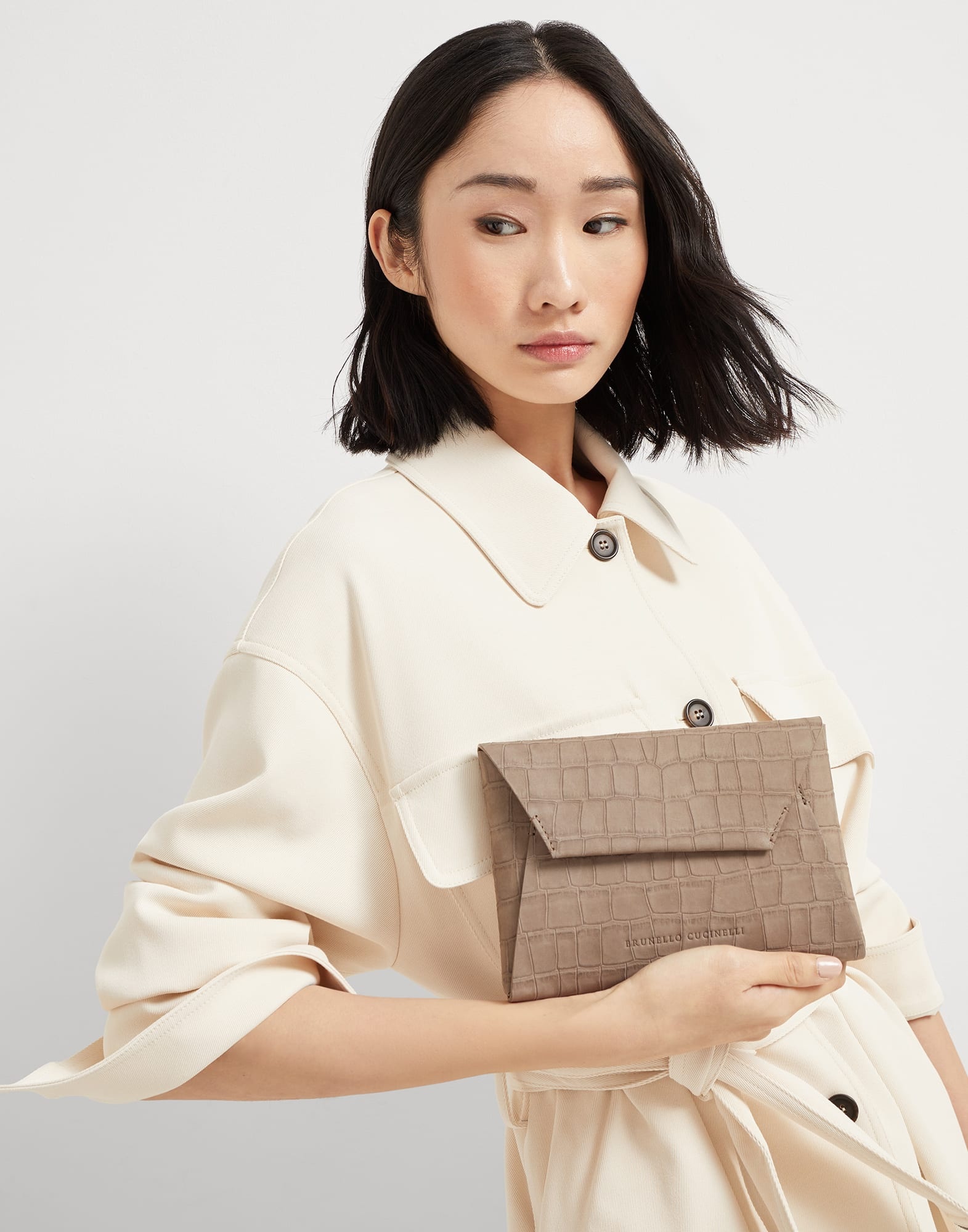 BC Duo pochette in croc print nubuck with precious chain - 4