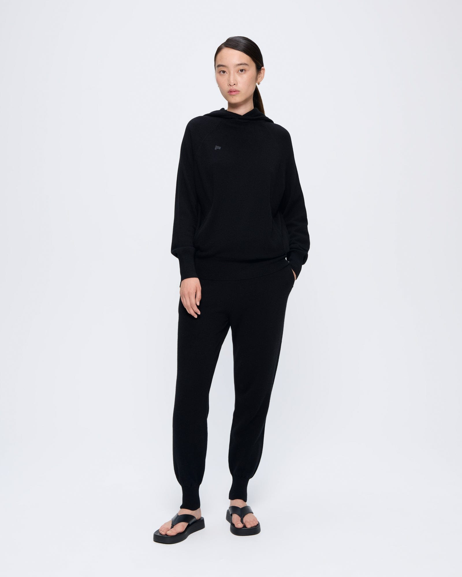 Womens Recycled Cashmere Track Pants - Black - 2