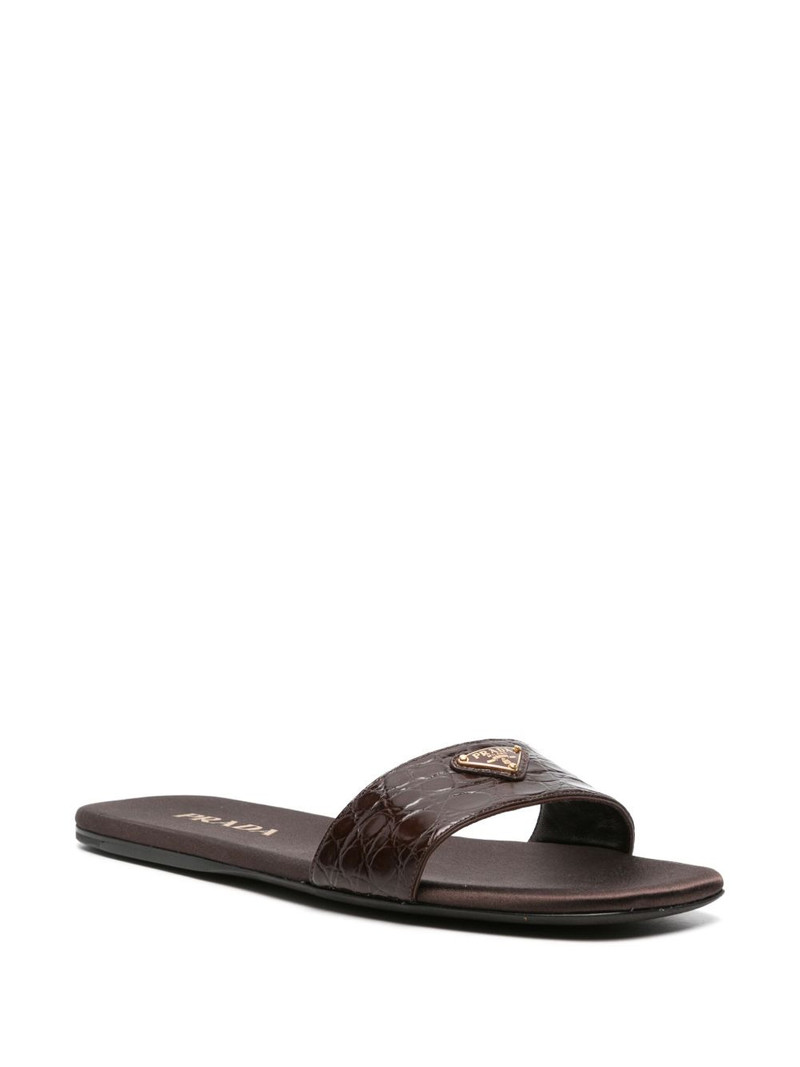 Prada triangle-logo embossed-crocodile slides outlook
