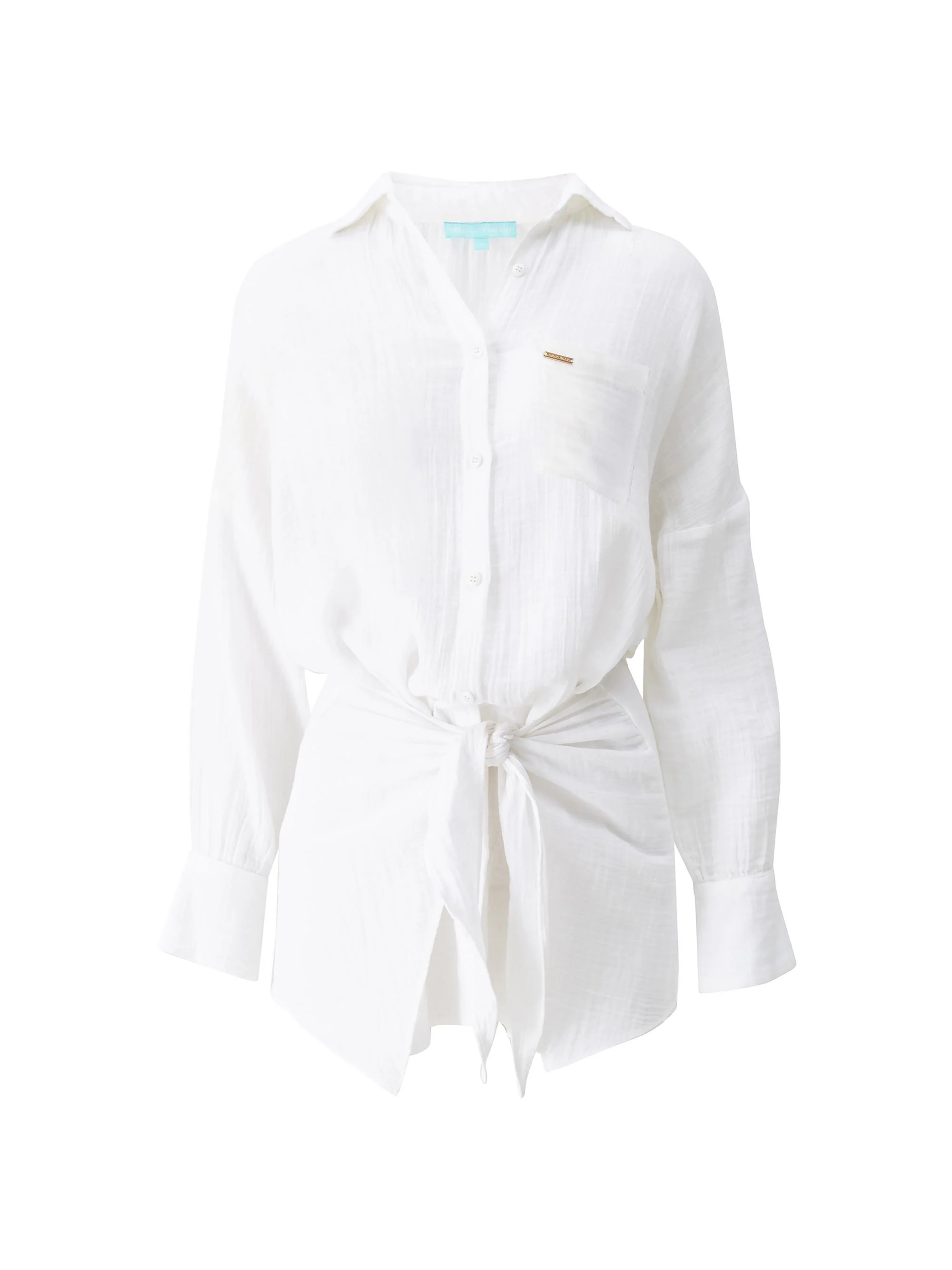Women's Sara Cotton Tie-Waist Mini-Shirtdress - White - 1
