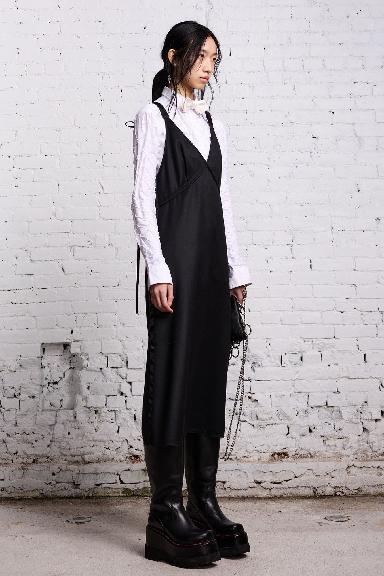 TAPE TIE GRUNGE SLIP - BLACK AND SATIN - 4