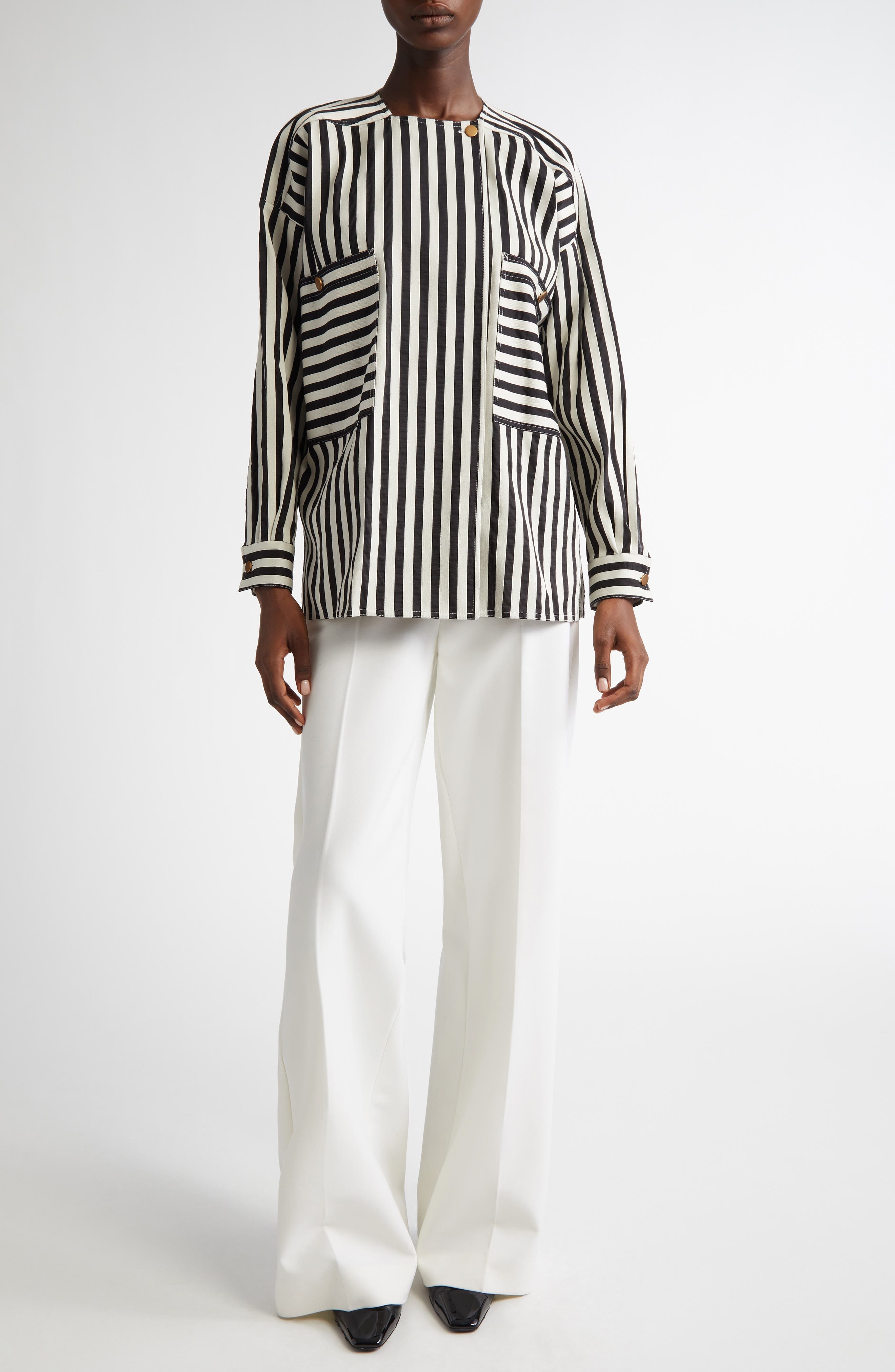 Max Mara Polonia Wide Leg Stretch Virgin Wool Canvas Pants in White at Nordstrom - 2